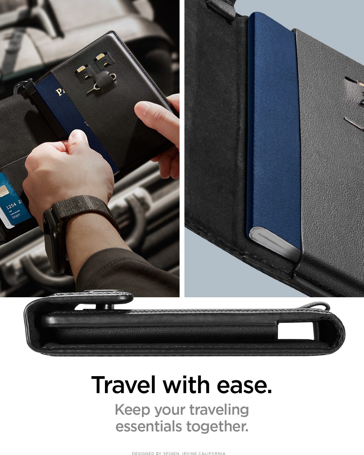 Spigen Reisetasche Reisepasshülle RFID Blockiertechnik Holder Ausweishülle Tasche (1-tlg. Set), Reisepass-Etui, RFID-Schutz, Vegan Leder, Kartenhalter