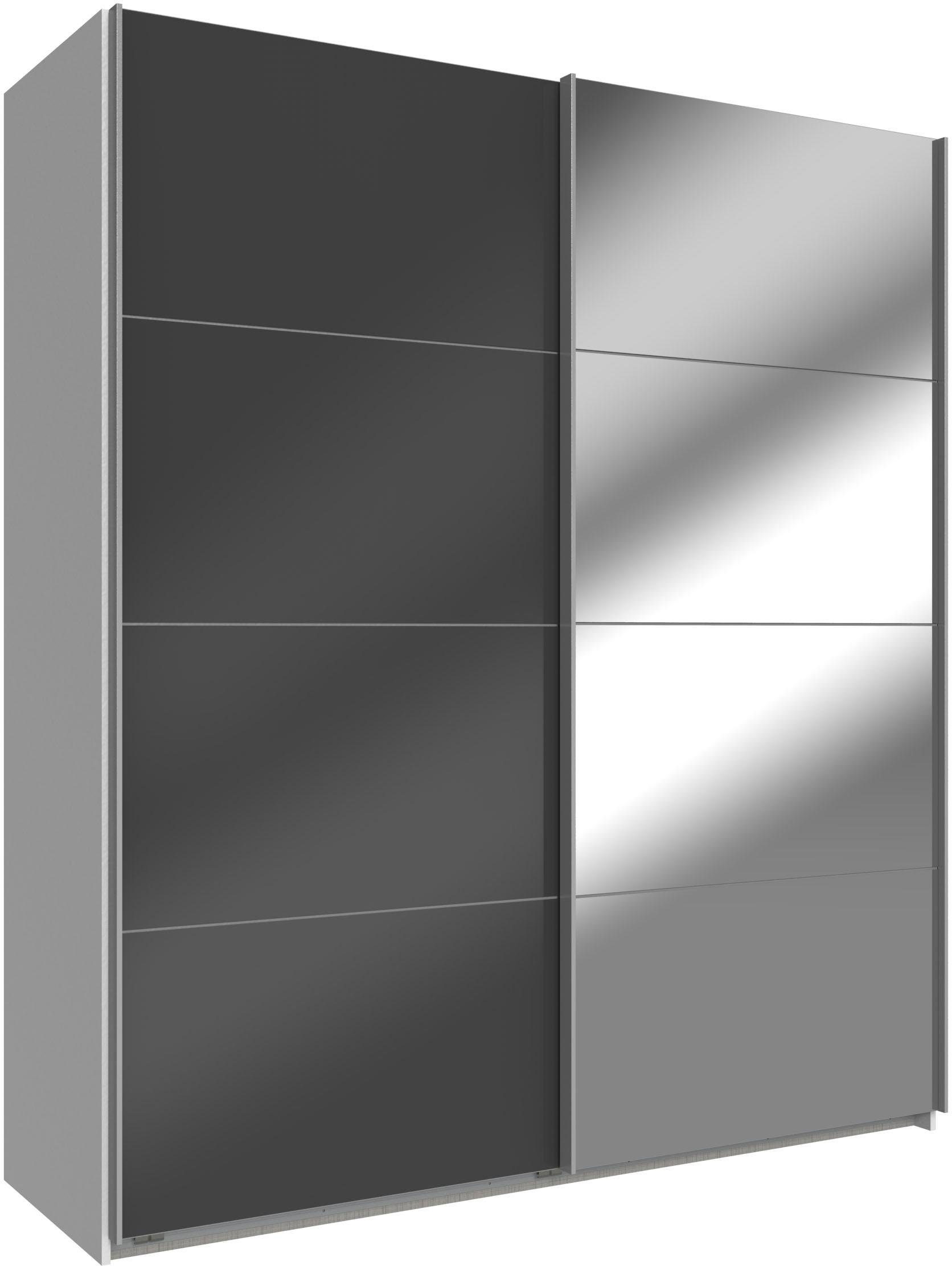 Wimex Schwebetürenschrank Easy mit Glas und Spiegel weiß, Grauglas/Spiegel