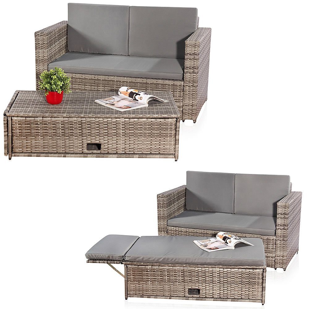 Feel2Home Garten-Essgruppe Gartensofa Fußbank Lounge Polyrattan Outdoor Gar günstig online kaufen