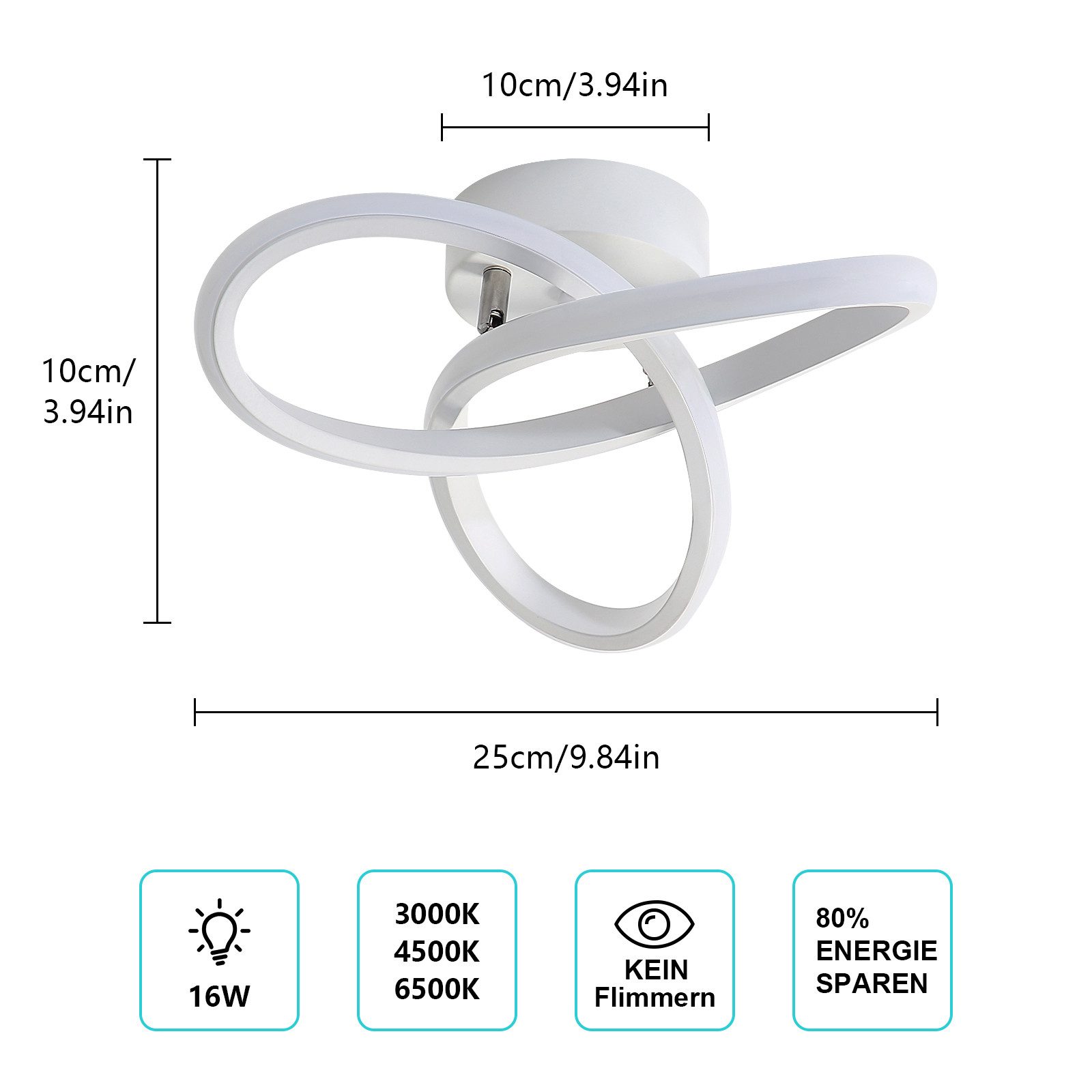 Goeco LED Deckenleuchte dimmbar 3000K/4000K/6000K, 16W günstig online kaufen
