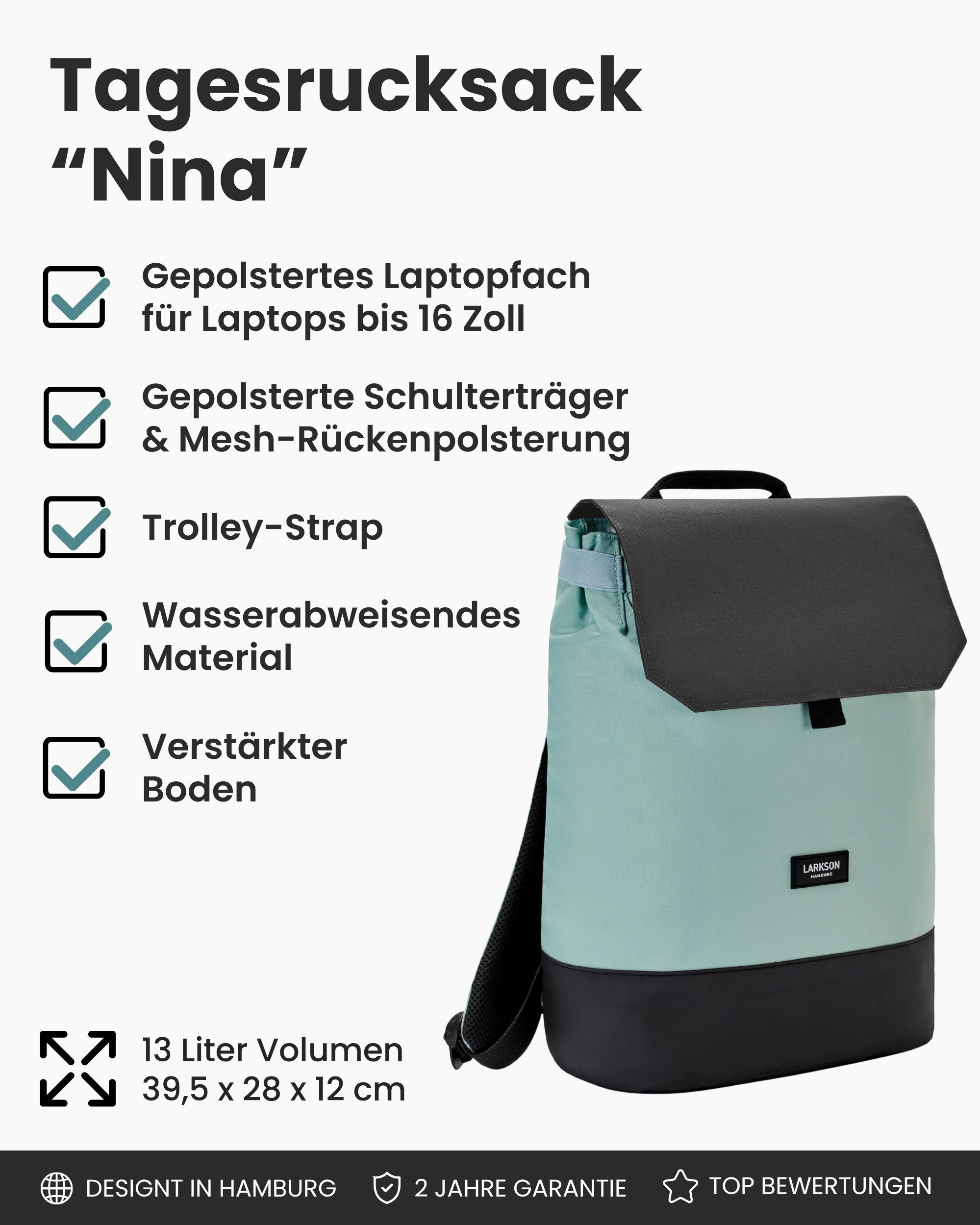 LARKSON Cityrucksack Nina Tagesrucksack für Damen (1-tlg), Damenrucksack mit 16 Zoll Laptopfach, Wasserabweisend