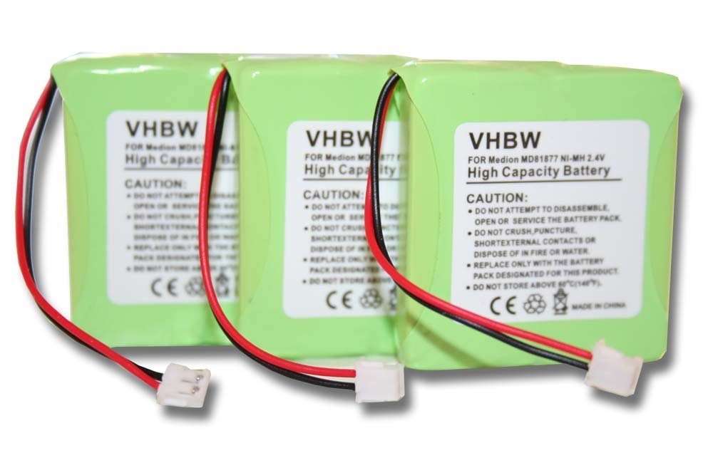 vhbw kompatibel mit Medion Slim DECT 500 Akku NiMH 600 mAh (2,4 V)