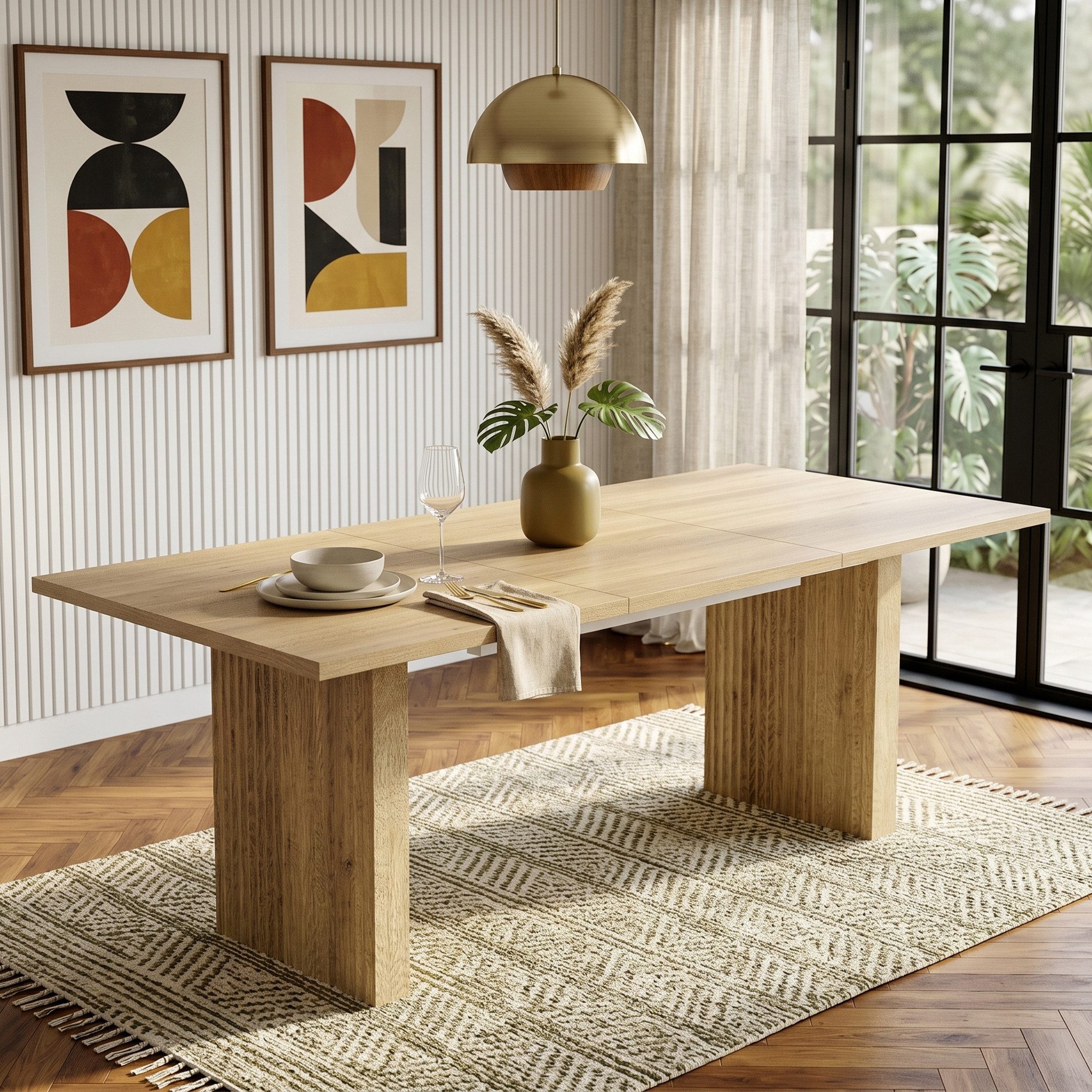 Flieks Esstisch (Länge 140-200/T90/H75 cm, 1-St., 1 Tisch), ausziehbarer Küchentisch rechteckiger Tisch Holzoptik, Eichenfarbe