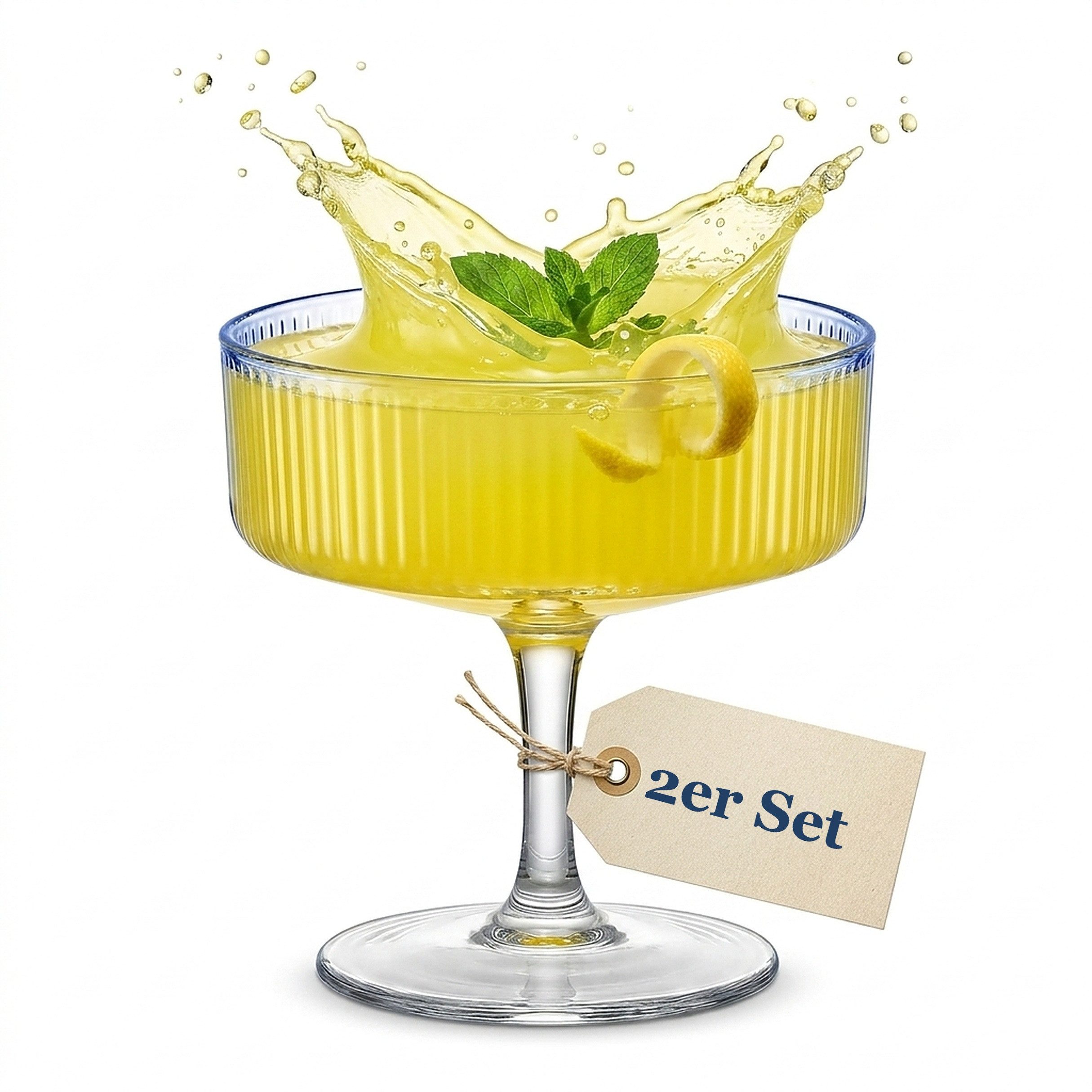 DAL CERO Gläser-Set BIANCO & COBALT Cocktailgläser geriffelt, 2-tlg., 1-12er Sets / mit Stiel