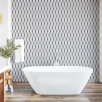 Abakuhaus Vinyltapete selbstklebendes Wohnzimmer Küchenakzent, Abstrakt Monochrome Linien Dots
