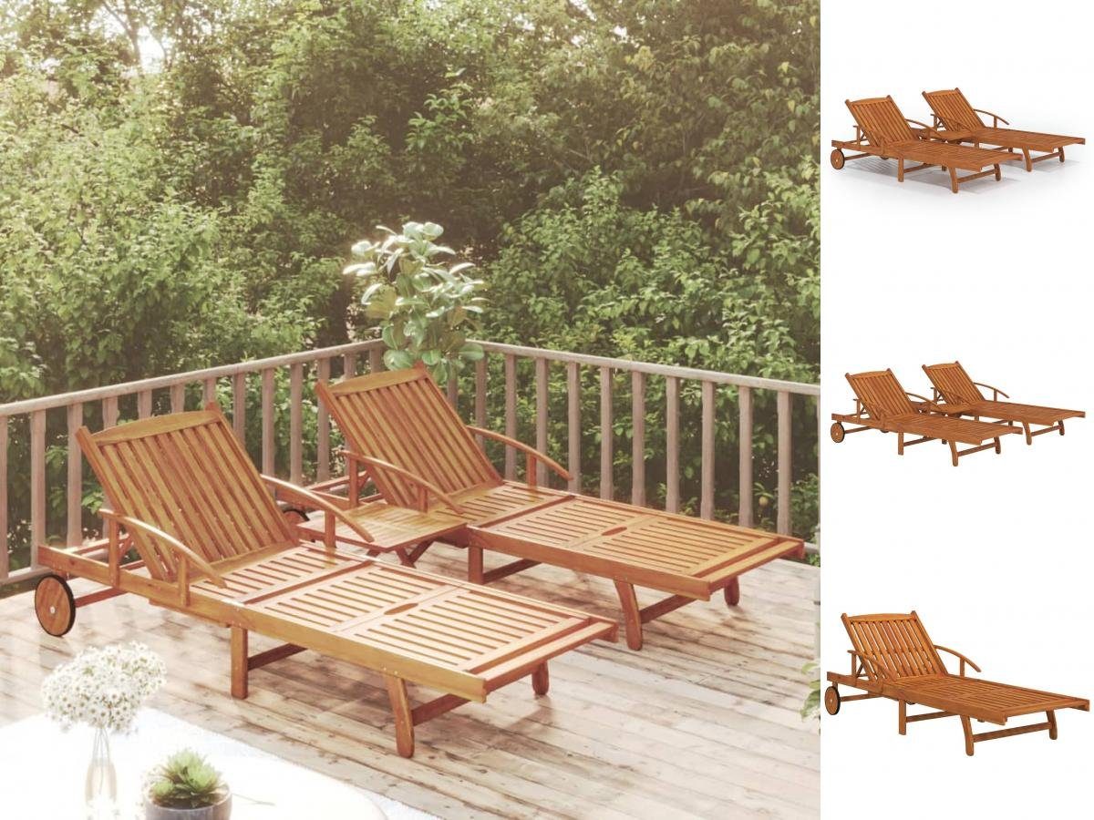 vidaXL Wellnessliege 2-tlg Sonnenliegen Set mit Tisch Massivholz Akazie Gartenliege Poollie