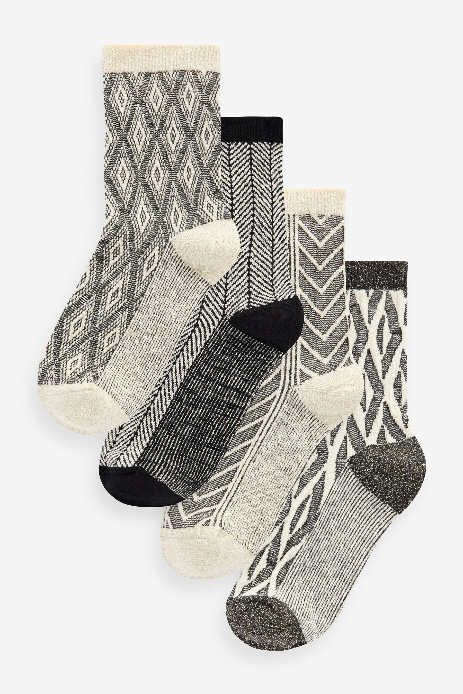 Next Kurzsocken Socken mit Geo-Print und Metallicfaser, 4er-Pack (1-Paar)