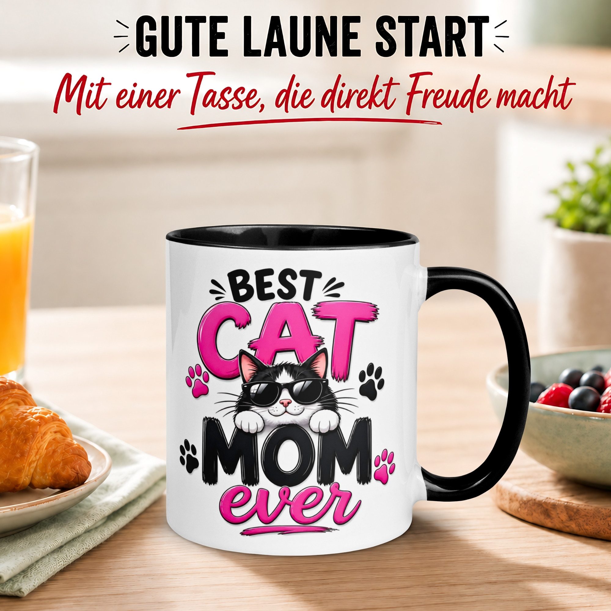 Momentals Tasse Katze – Best Cat Mom ever – lustiger Katzen Geschenk Becher Katzenmama, Gratis Versand · Links-&Rechtshänder · Spülmaschinenfest