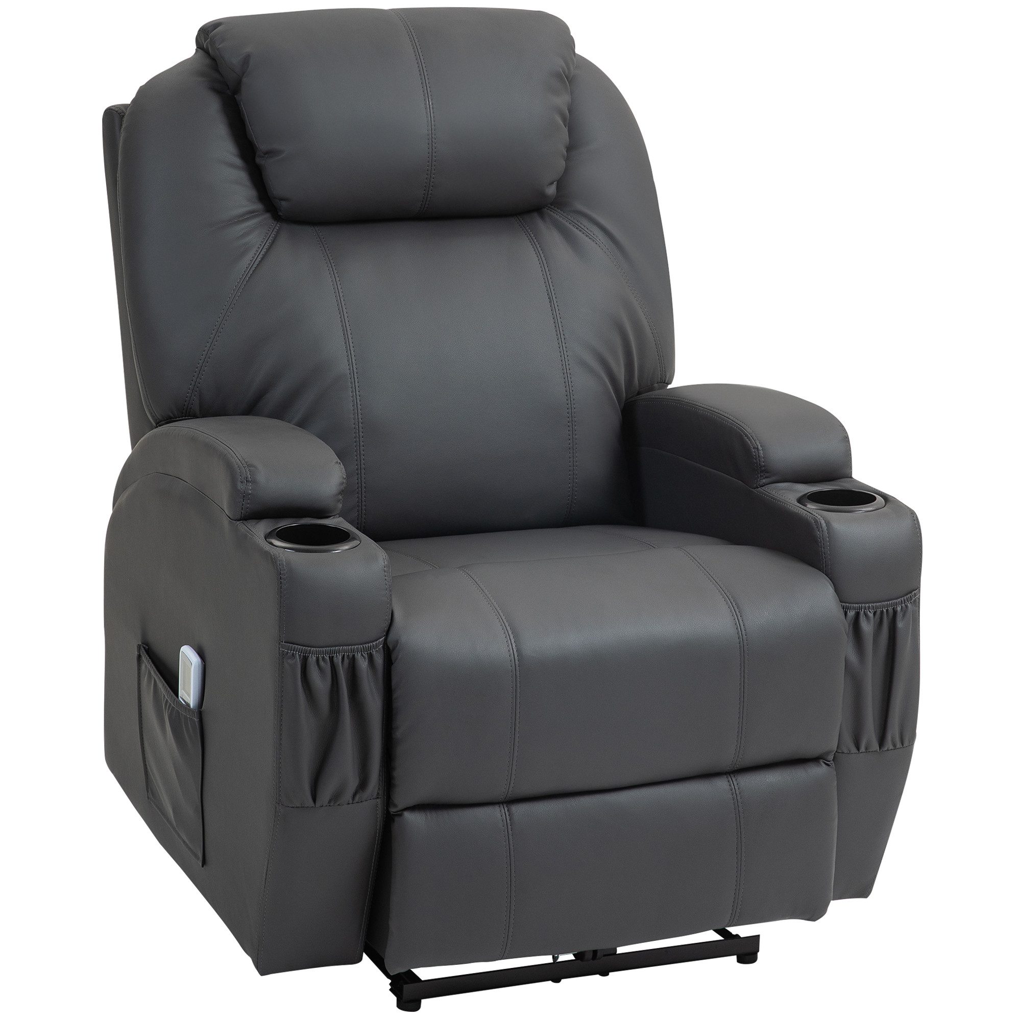 BAYMATE Massagesessel Massagesessel, elektrisch verstellbar, 8 Vibrationspunkte (Becherhalter, Kunstleder, Dunkelgrau)