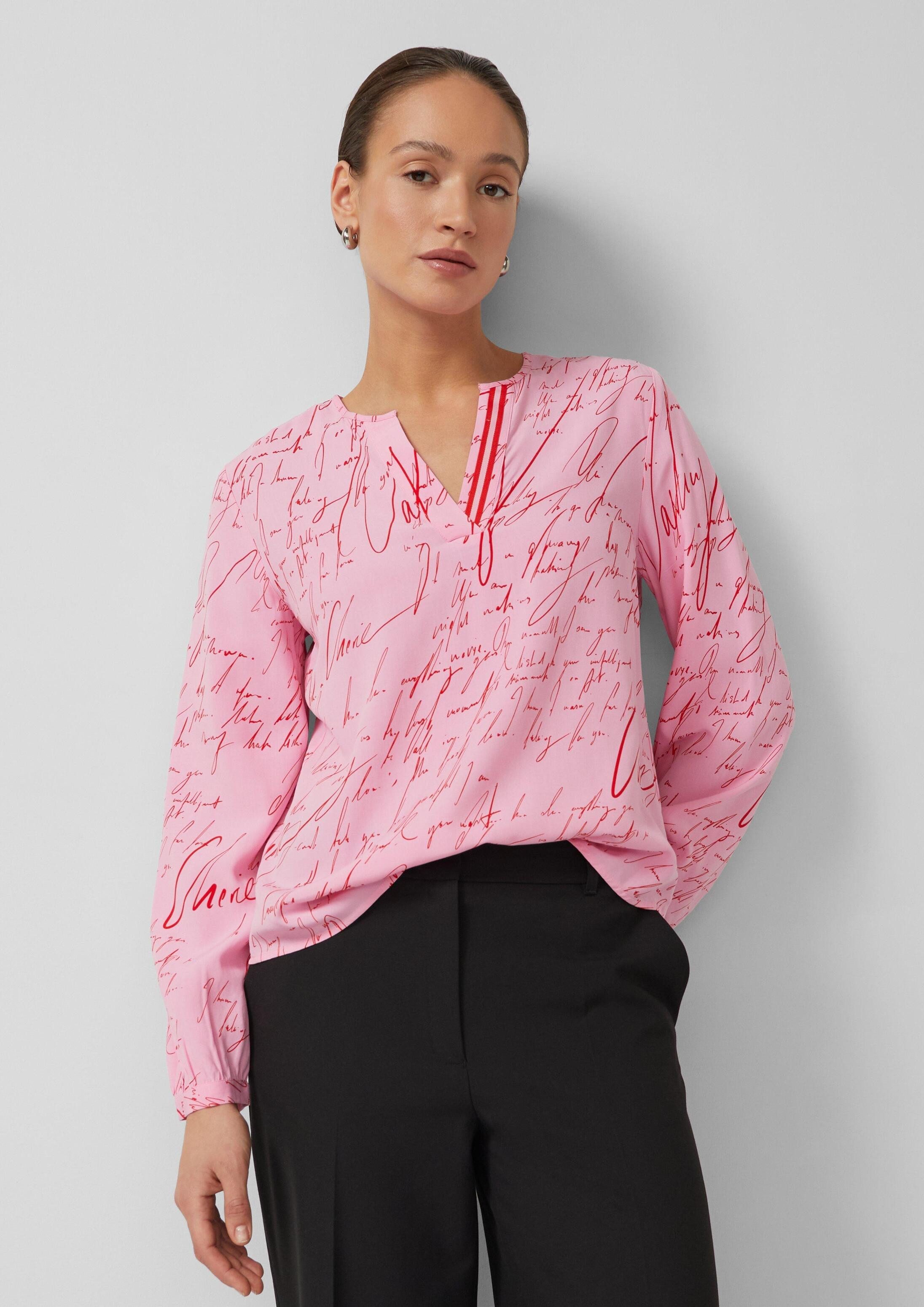 s.Oliver Langarmbluse Bluse Viskose-Bluse mit V-Ausschnitt und All-over-Print