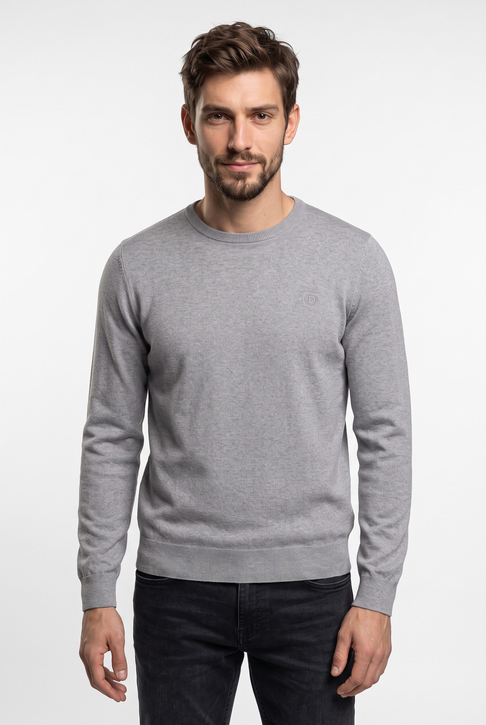 LERROS Rundhalspullover mit kleiner Logostickerei