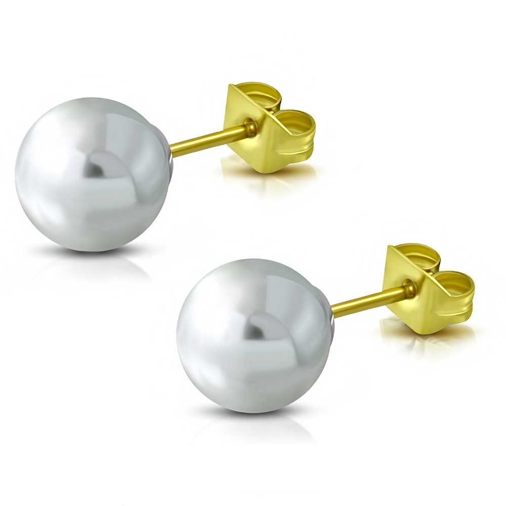 BUNGSA Ohrring-Set Ohrstecker Perle 4mm Gold aus Edelstahl Damen (1 Paar (2 Stück), 2-tlg), Ohrschmuck Ohrringe