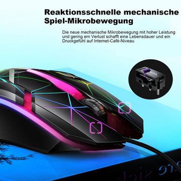 Diida Gaming Maus, kabelgebunden, USB, 1200/1600/2400 dpi, RGB-Beleuchtung Gaming-Maus (für MAC/Laptop/PC/Notebook)