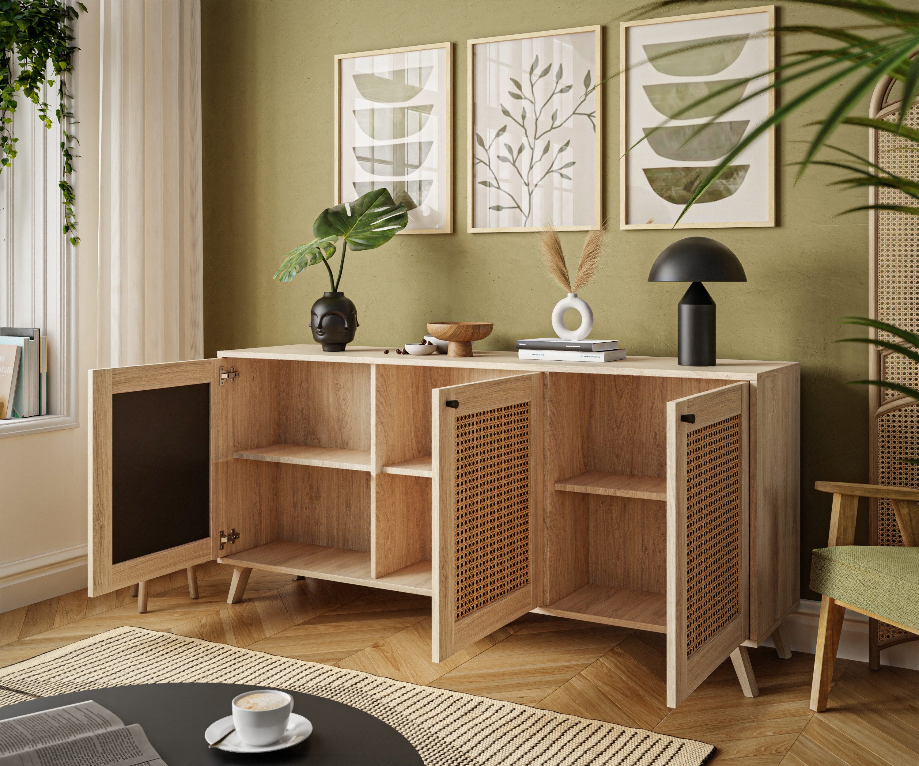 Lookway Kommode VIENNA 3D mit Wiener Geflechtimitation und drei Türen