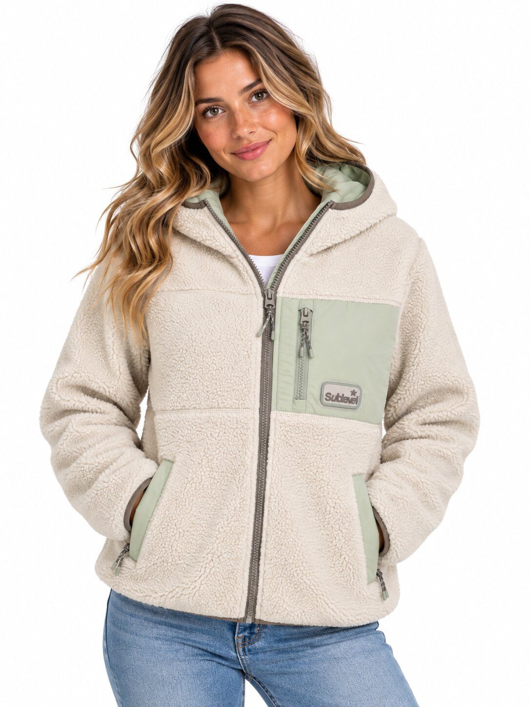 SUBLEVEL Fleecejacke Damen Teddyfleece Kuschelig Warm Übergangsjacke Jacke Outdoor Perfekte Passform Hochwertige Verarbeitung, Angenehm weich & warm