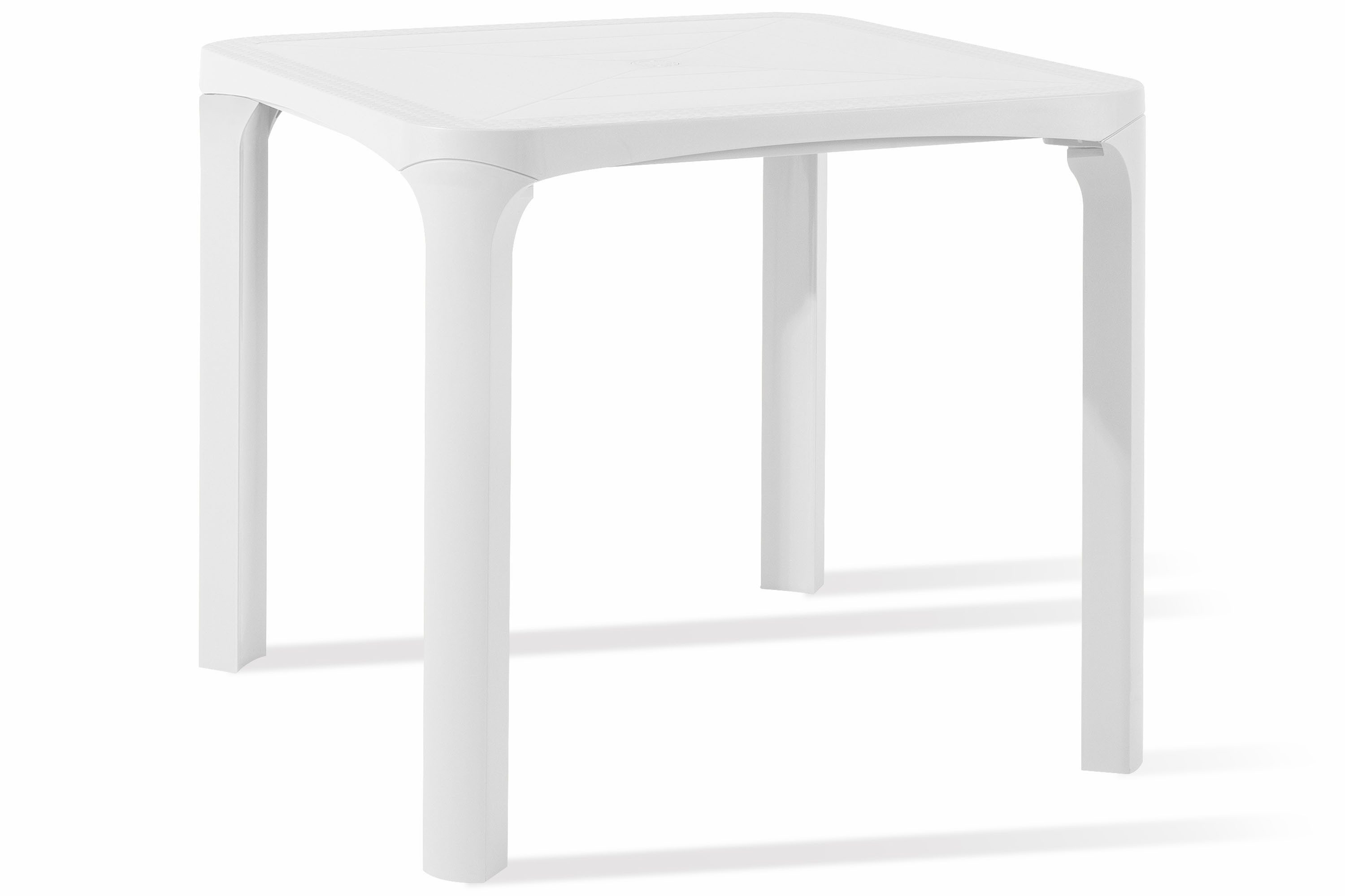KONSIMO® Gartentisch LEOPSI Tisch aus Polypropylen, höchste Premium-Qualität, pflegeleicht (1-St., quadratischer Gartentisch), matte Oberfläche, mit Schirmloch, wetterbeständig (80x72x80 cm)