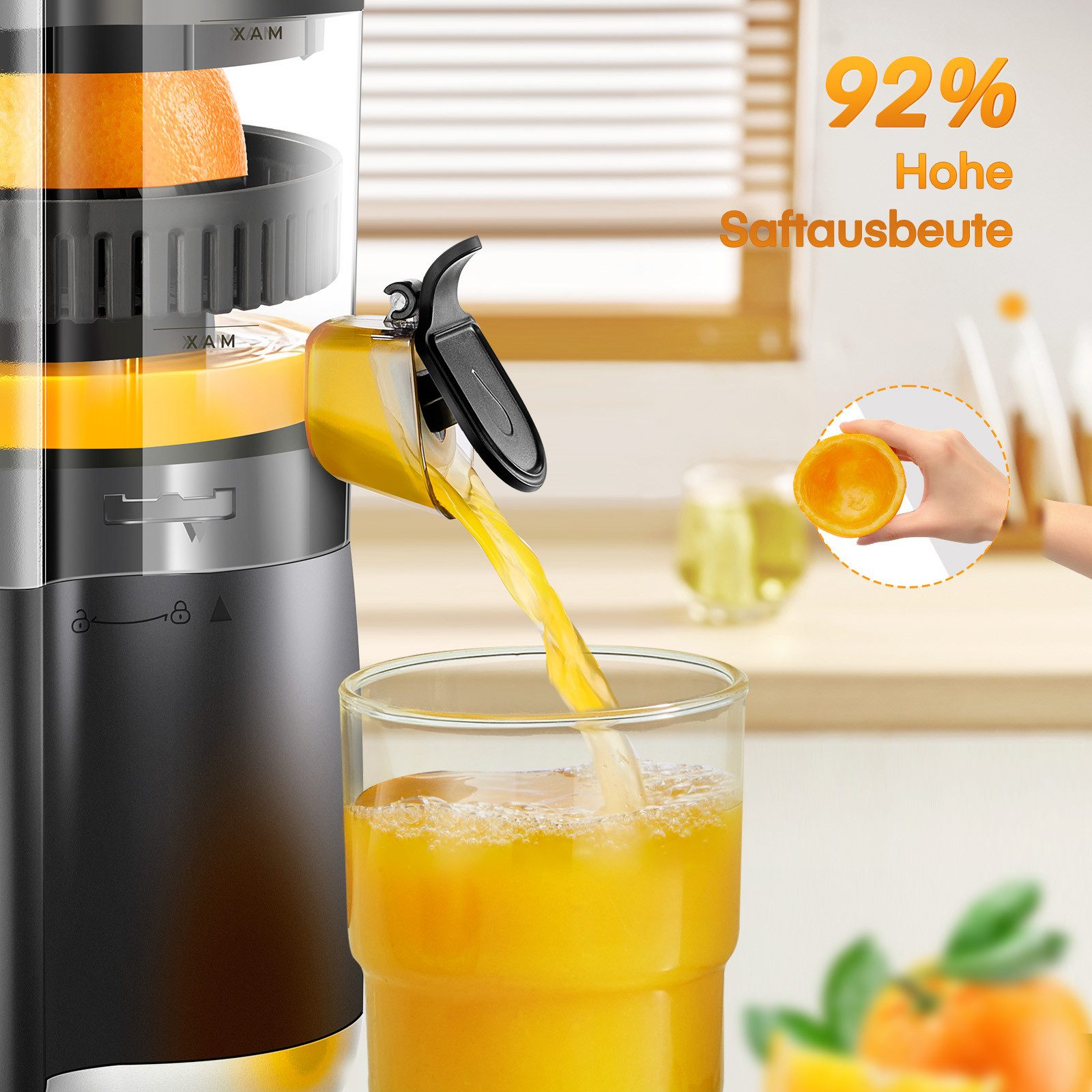 FOHERE Zitruspresse Elektrische Zitruspresse, 100W Leiser Motor, BPA-frei, 2 Presskegeln, 100 W, mit tropffreier Düse, aus BPA-freiem ABS-Material – Bild 4 von 5