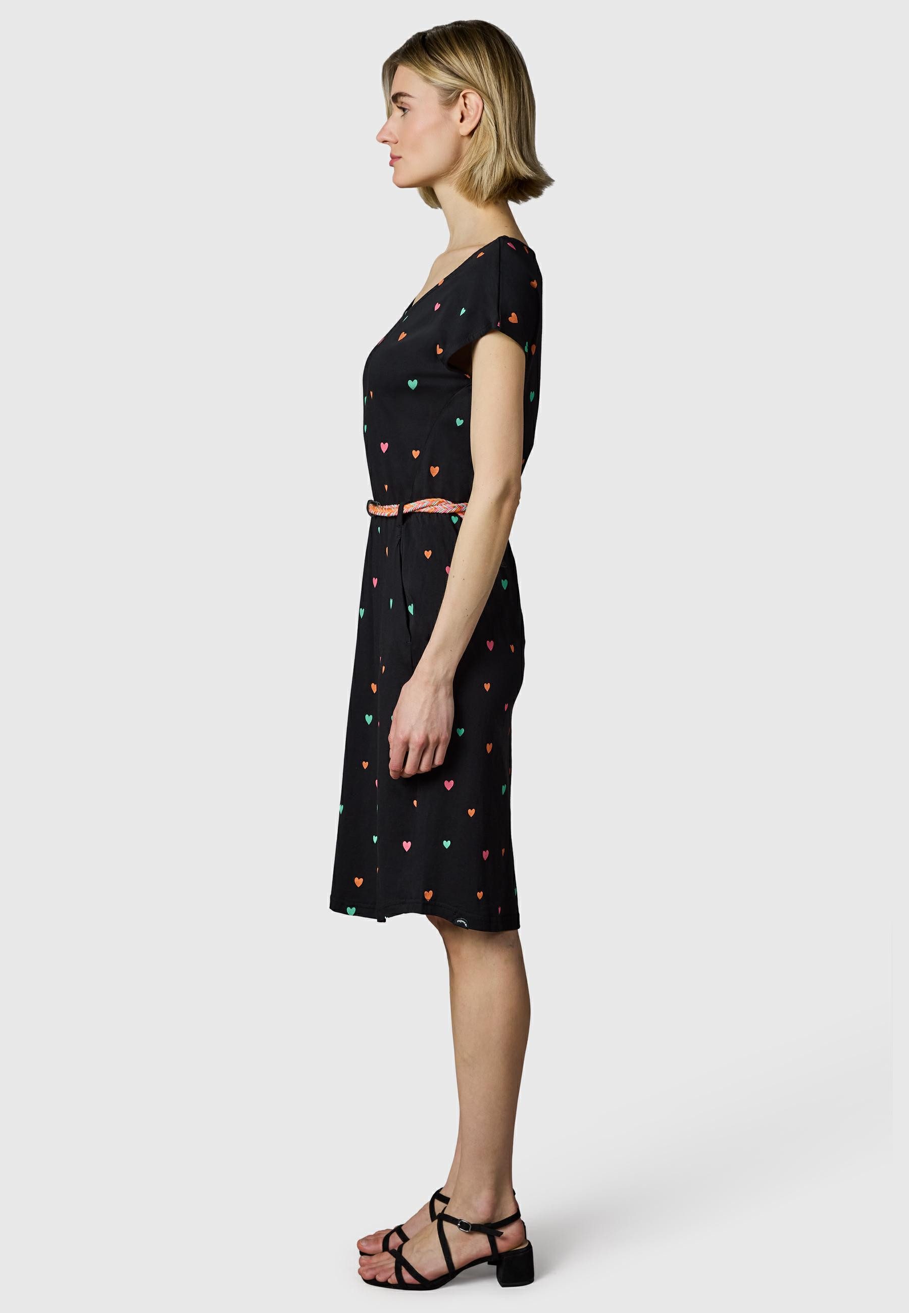 Ragwear Shirtkleid Lilithe Hearts YOUMODO Sommerkleid mit Herzchen-Print und Flechtgürtel
