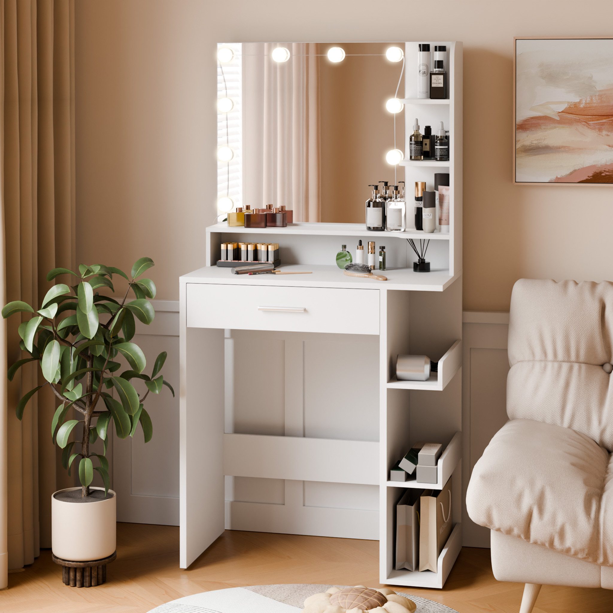 Mondeer Schminktisch Kosmetiktisch (Weiß, 67 x 36 x 138 cm), mit Spiegel un günstig online kaufen