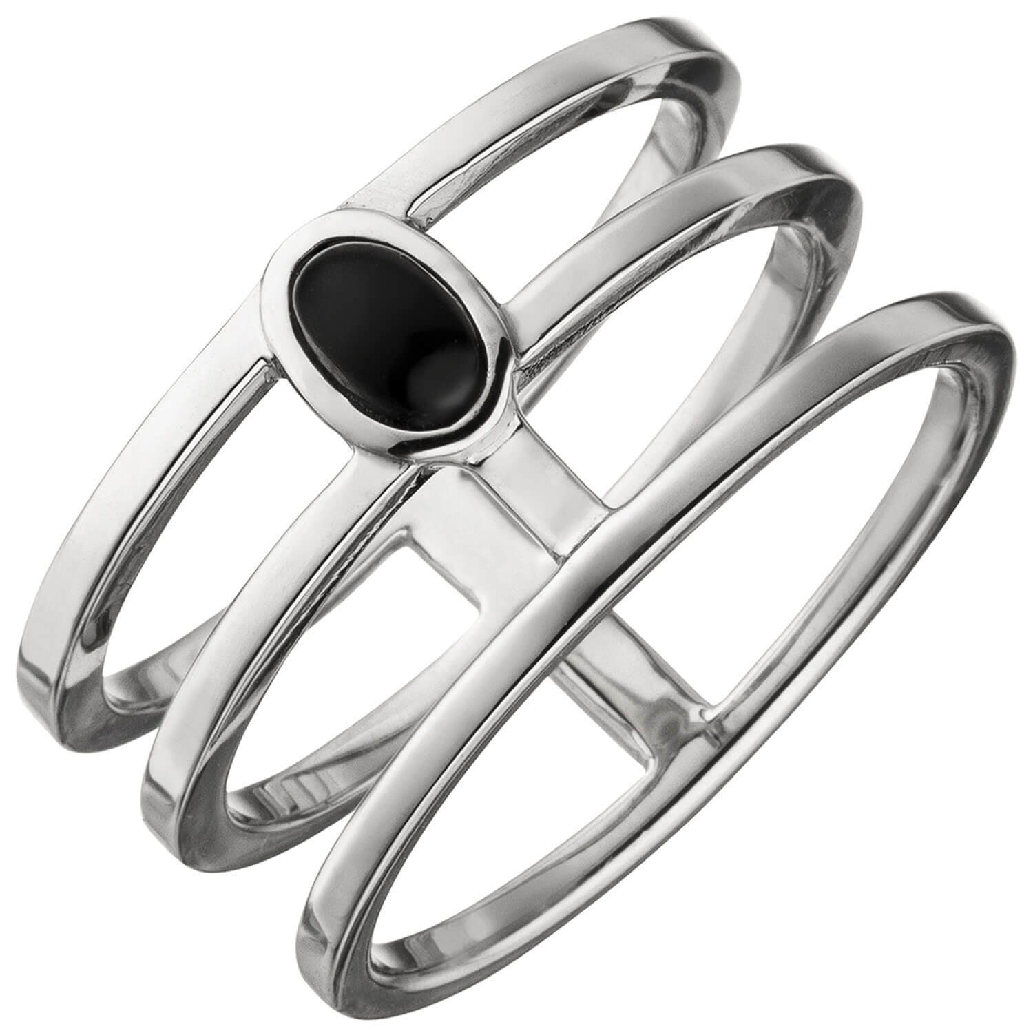 Schmuck Krone Silberring Ring Damenring 3-reihig breit mit ovalem Onyx, 925 Silber Fingerschmuck, Silber 925 | Silberringe