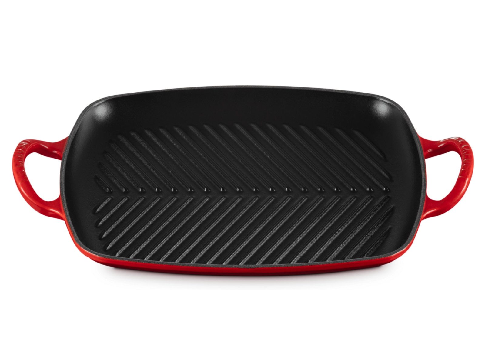 LE CREUSET Servierplatte Grillplatte Signature rechteckig kirschrot 30cm, Emailliertes Gusseisen, (Grillplatten)