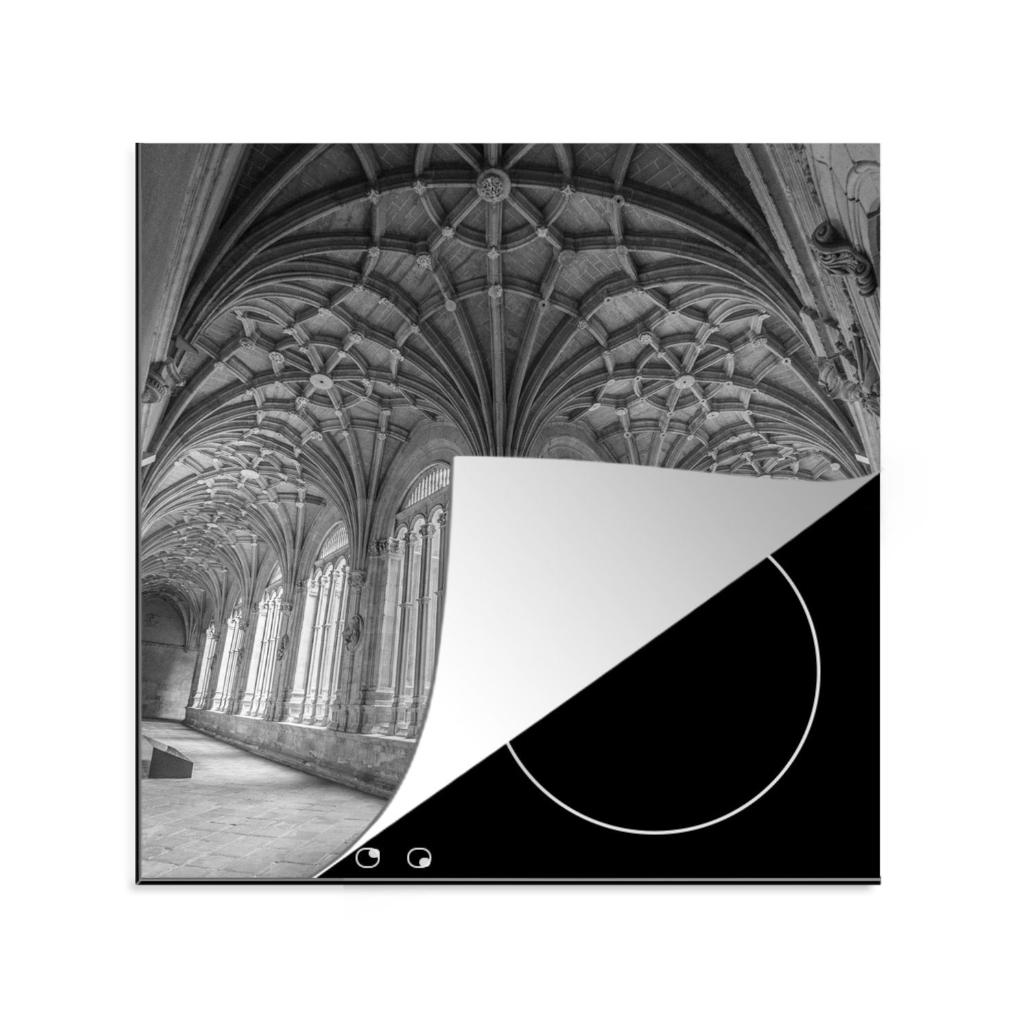 MuchoWow Herdblende-/Abdeckplatte Convento de San Esteban in Spanien in schwarz und weiß, Vinyl, (1 tlg), 78x78 cm, Ceranfeldabdeckung, Arbeitsplatte für küche