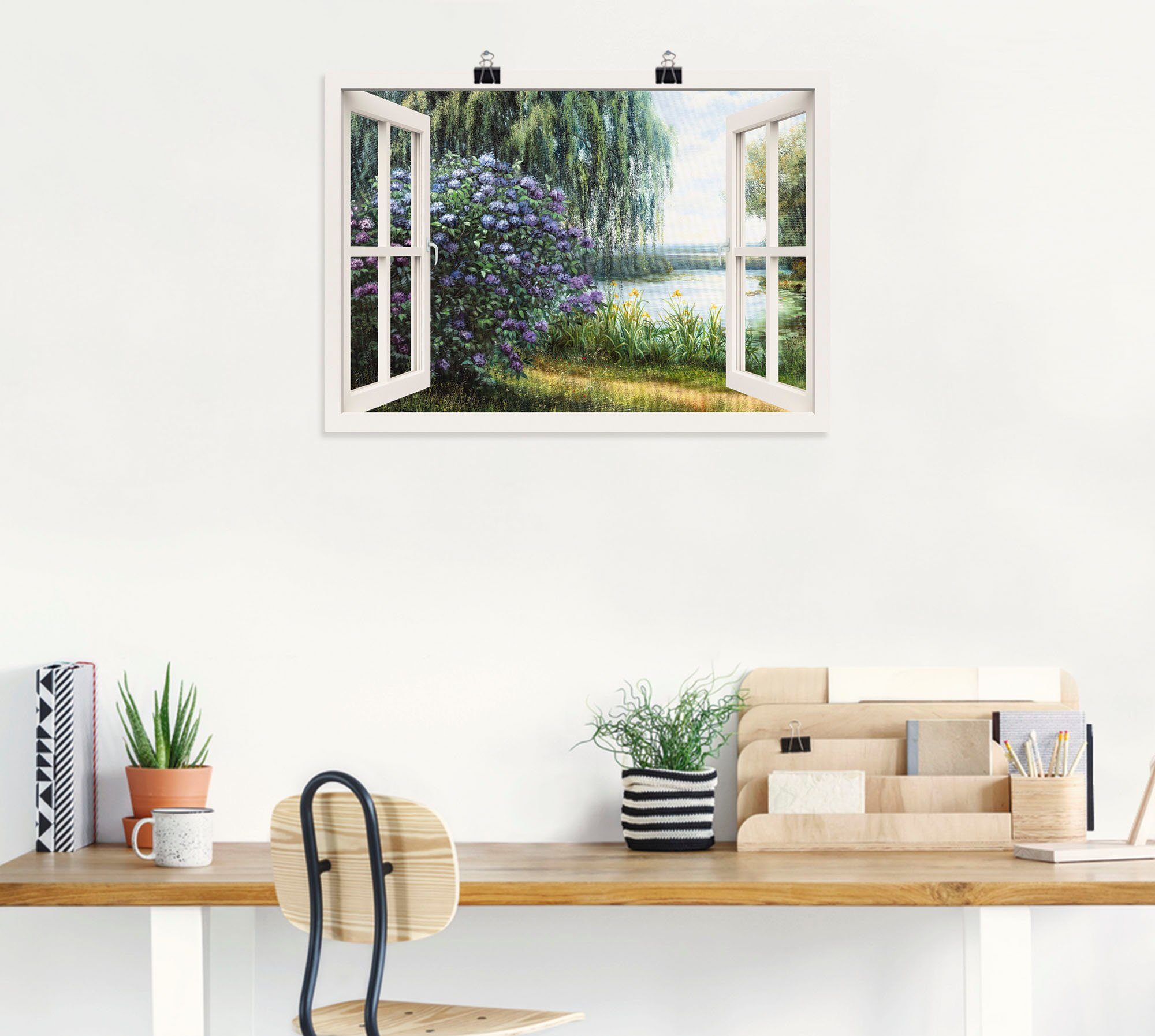 Artland Wandbild »Hortensien am See«, Fensterblick (1 Stück), in vielen Größen & Produktarten - Alubild / Outdoorbild für den Außenbereich, Leinwandbild, Poster, Wandaufkleber / Wandtattoo auch für Badezimmer geeignet-HomeTrends