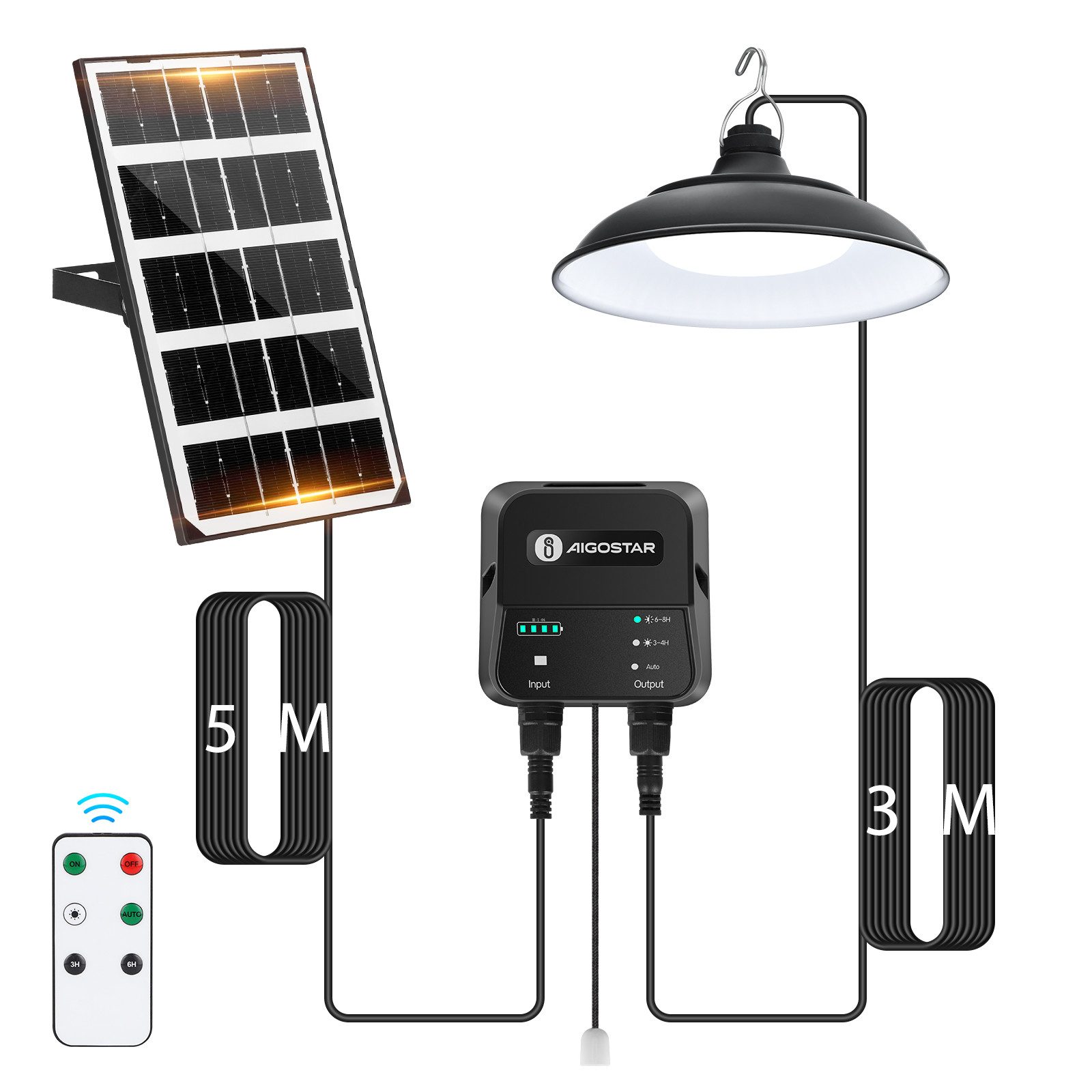 Aigostar LED Solarleuchte Solar-hängeleuchte,8 m Kabel,Solarlampen für außen hängend,IP65, Sensorschalter, LED fest integriert, ohne Leuchtmittel, KaltweiBes Licht