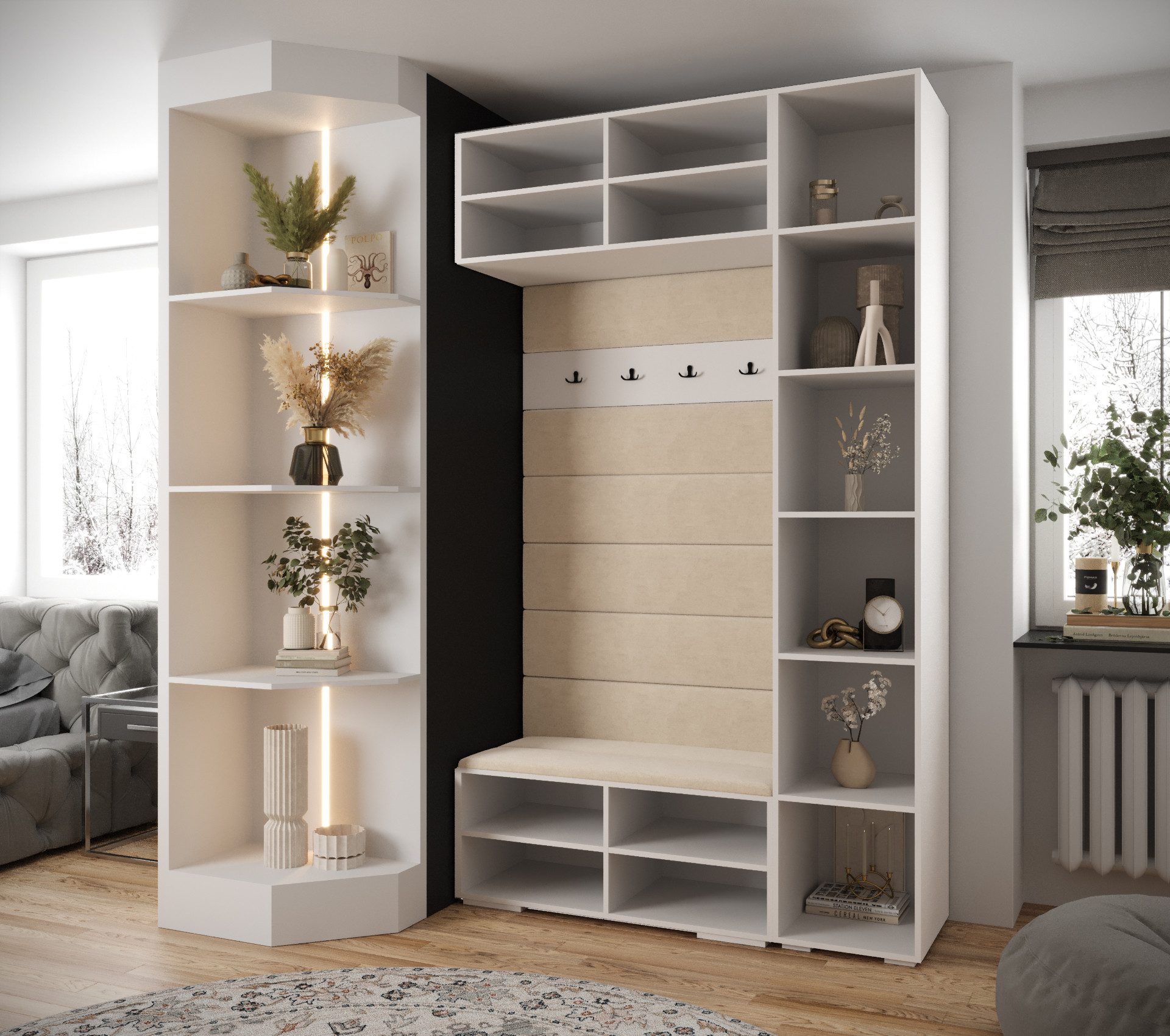 ABIKS MÖBEL Kompaktgarderobe INOVA 3 SATZ 20 Möbelset, Garderobe mit Kleiderstange und Regalen