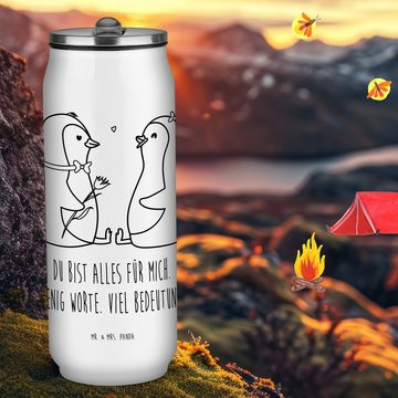 Mr. & Mrs. Panda Isolierflasche Pinguin Pärchen - Weiß - Geschenk, Getränkedose, Liebesbeweis, große, klappbares Mundstück