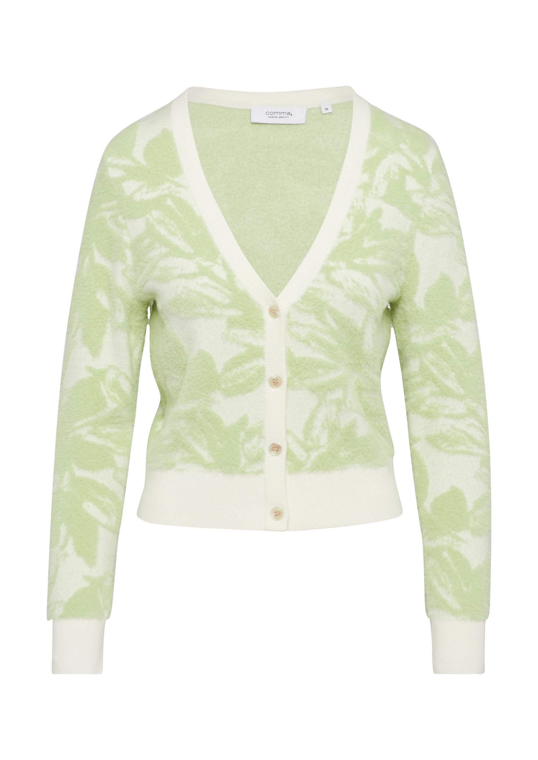 comma Cardigan Strickjacke Flauschige Jacquard-Strickjacke