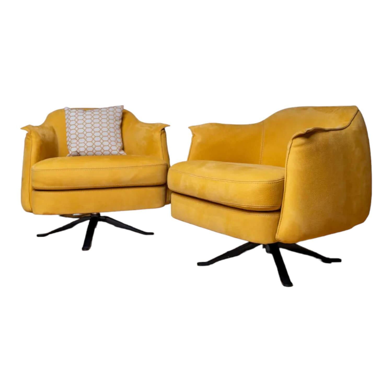 Cierre Cocktailsessel 2-er Set Sessel Boheme Leder Nabuk Giallo Gelb Gestell Schwarz