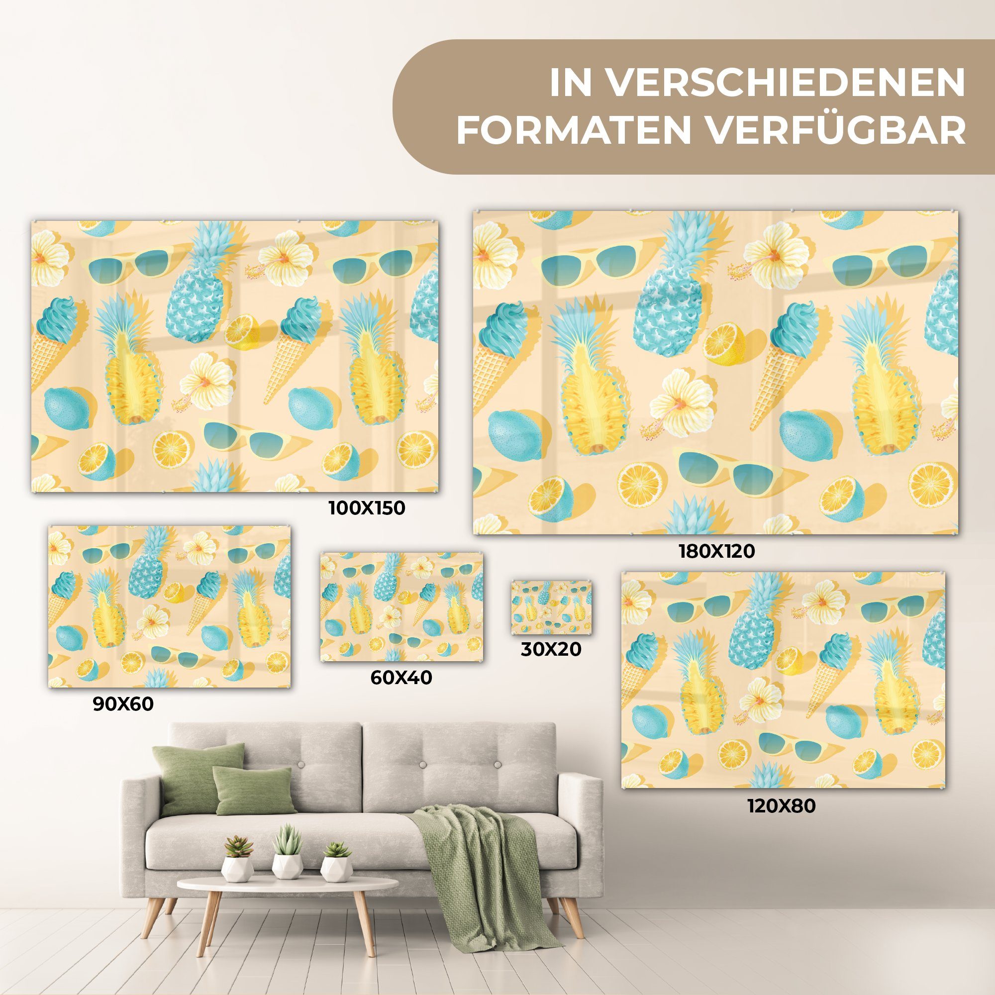 Muster (1 & Sommer - St), Gelb, Acrylglasbilder Acrylglasbild Schlafzimmer - MuchoWow Wohnzimmer