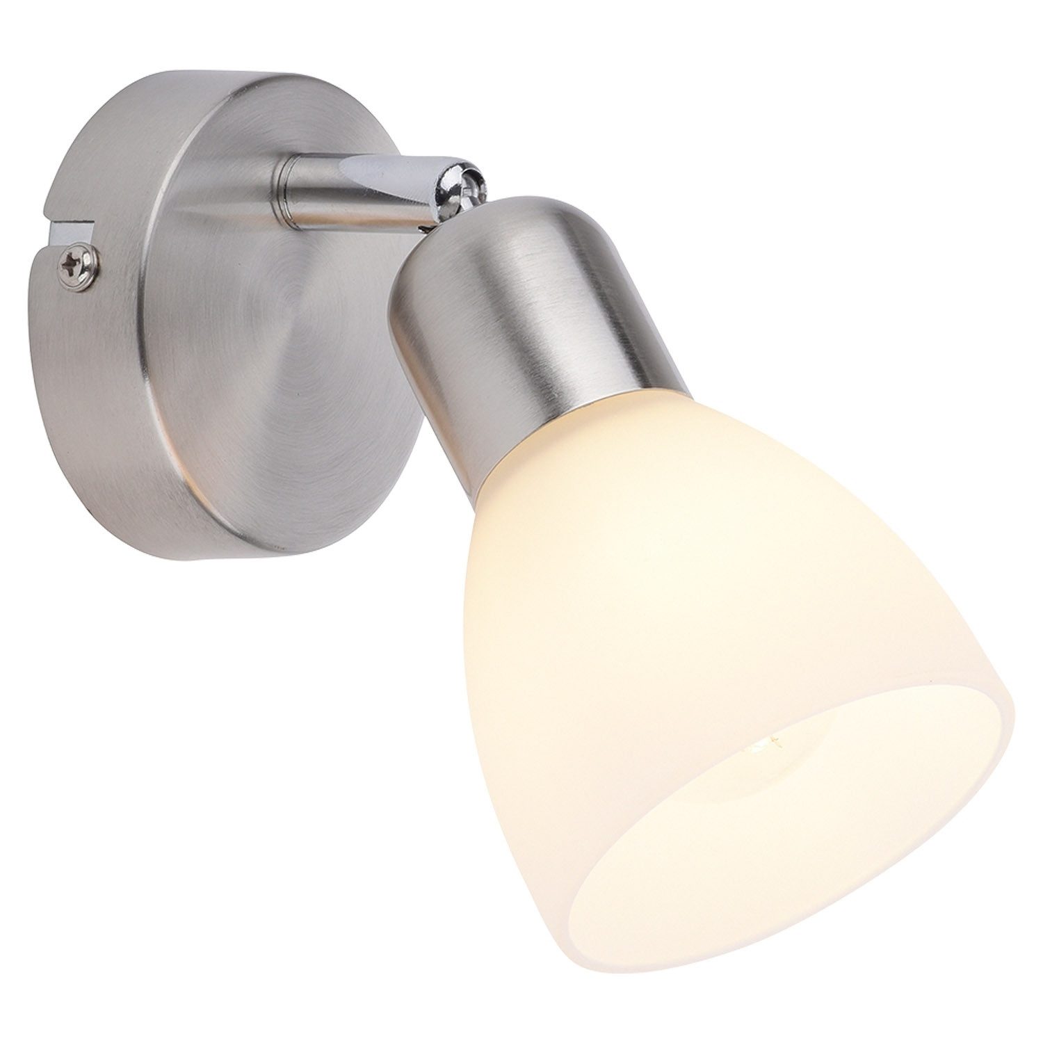 JUST LIGHT Wandleuchte KARO, B 16 x H 16 cm, 1-flammig, Silbergrau, Weiß, ohne Leuchtmittel, Stahl, verstellbarer Lampenschirm aus Glas