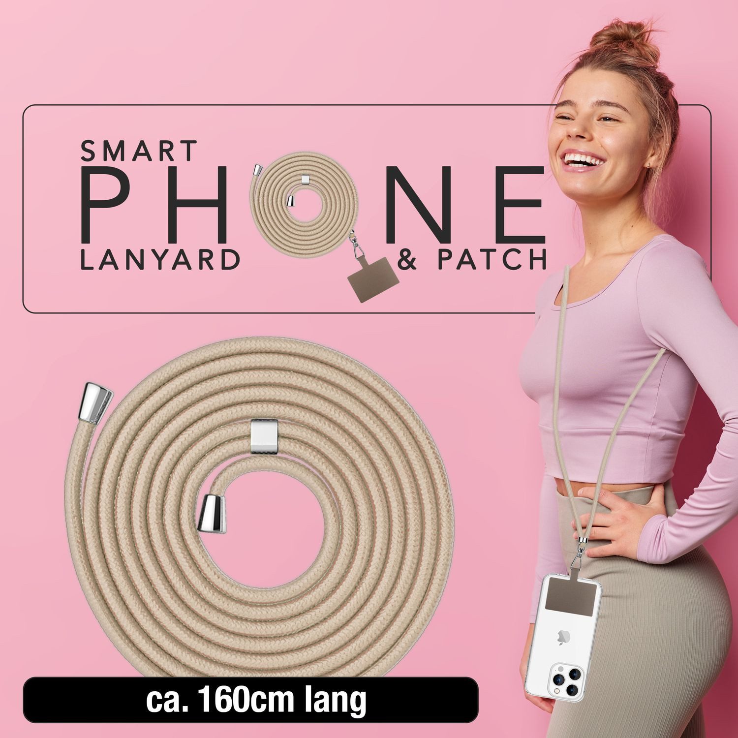 Nalia Handykette Universal Smartphone, Fashion Lanyard 160cm Verstellbar / Band für Handyhülle zum Umhängen