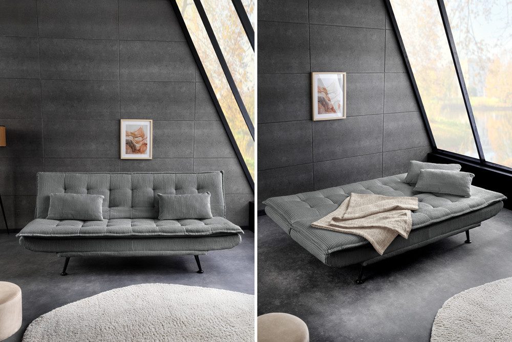 riess-ambiente Schlafsofa JAZZ 190cm grau – 3-Sitzer Sofa mit Bettfunktion, Cordbezug, modern, Einzelartikel 1 Teile, komfortable Ausziehcouch mit Polsterung –  – Bild 3 von 5