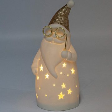 MARELIDA Weihnachtsmann LED Weihnachtsfigur mit Brille glitzernde Mütze H: 19,5cm weiß gold (1 St)