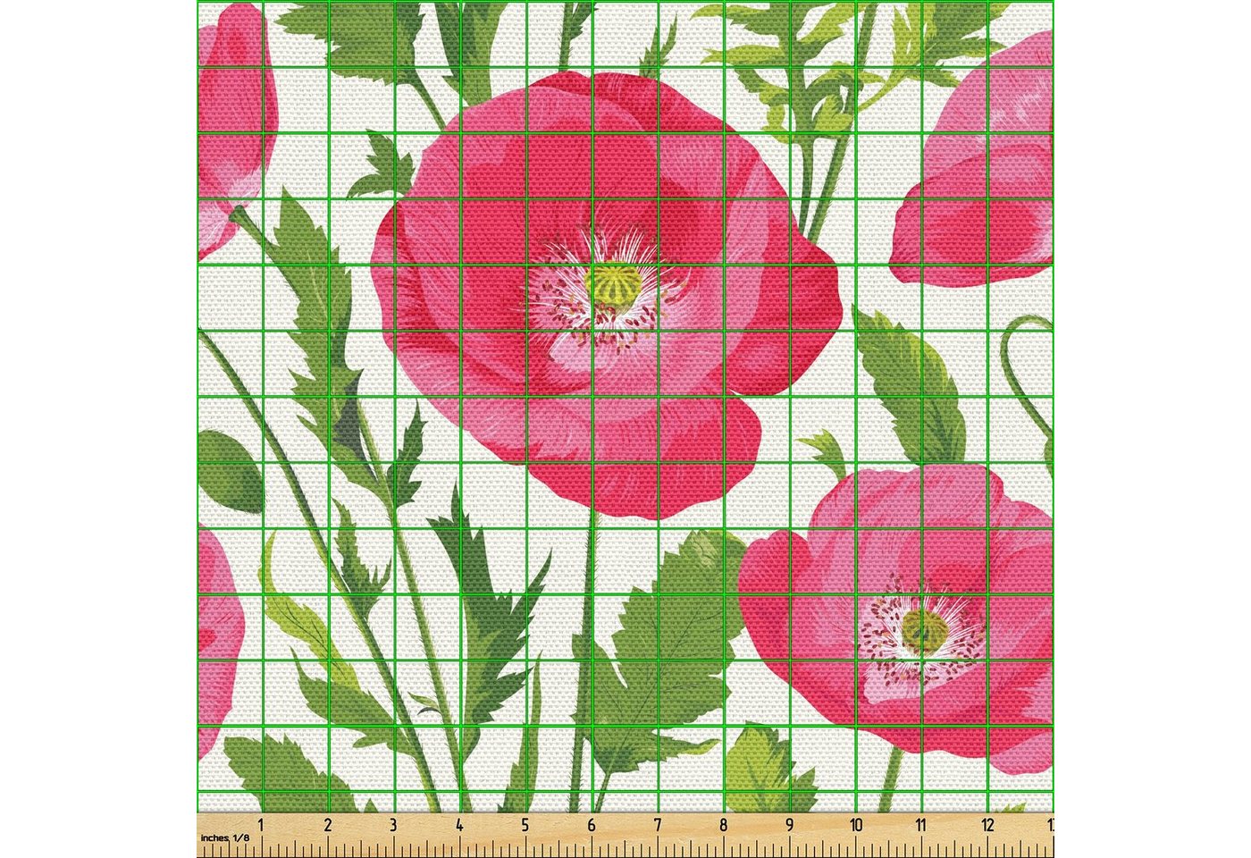 Thumbnail - Abakuhaus Stoff Schön Gewebten Stoff für Polster und Wohnaccessoires, Mohn Blätter und Blütenblätter Romantik