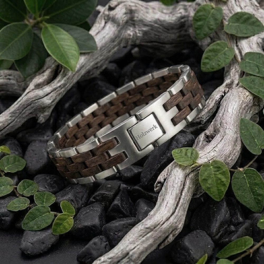 Holzwerk Edelstahlarmband Designer Holz Armband, Armkette Gliederarmband, Holz Unikate inkl. Armbandkürzer, ideal als Geschenk