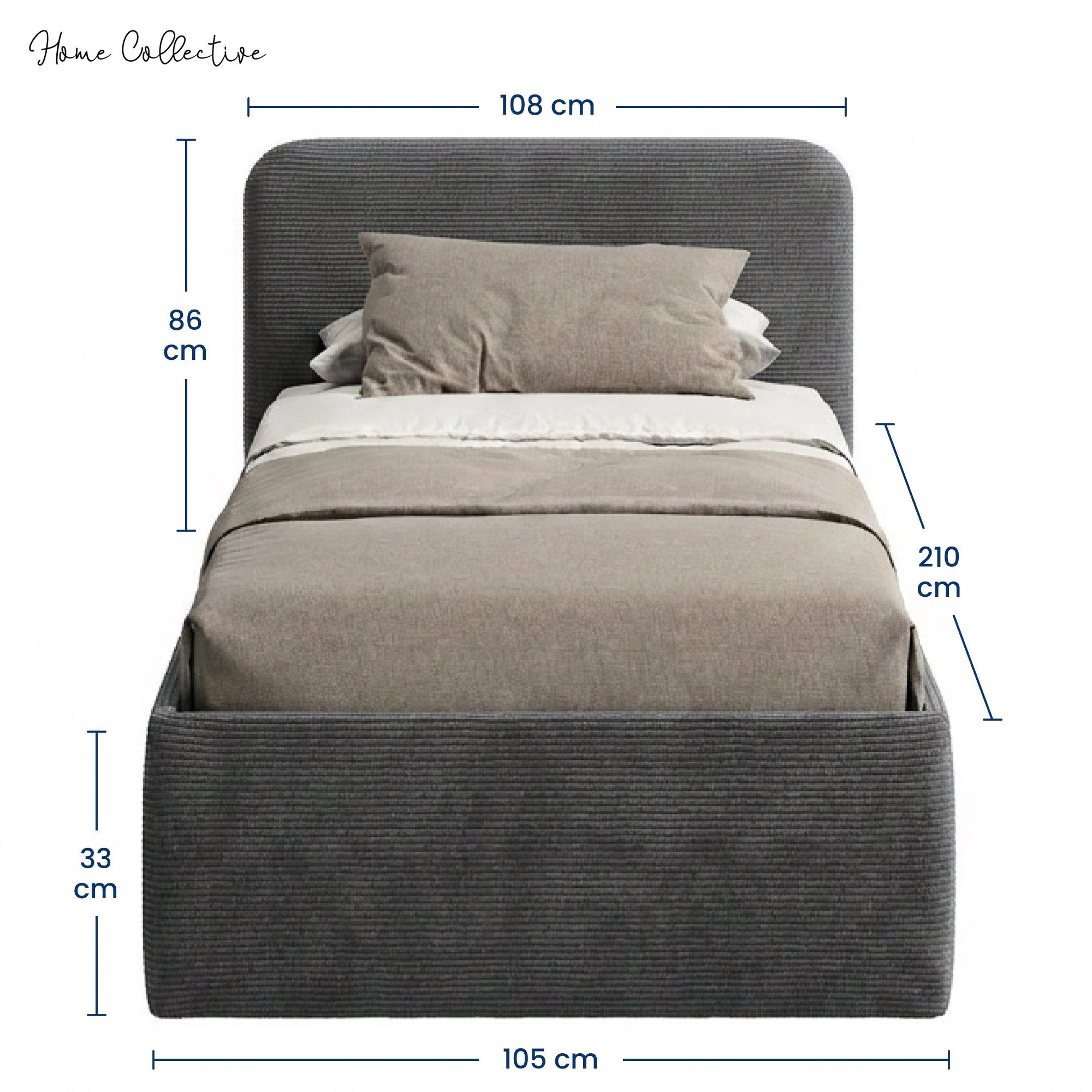 Home Collective Polsterbett Bett mit Stauraum, verstellbarem Lattenrost, viele Größen (Größen: 100x200 120x200 140x200 160x200 180x200 200x200, hochwertiger Kordstoff, made in Germany), wählbare Matratze Federkern oder Kaltschaum, Anthrazit