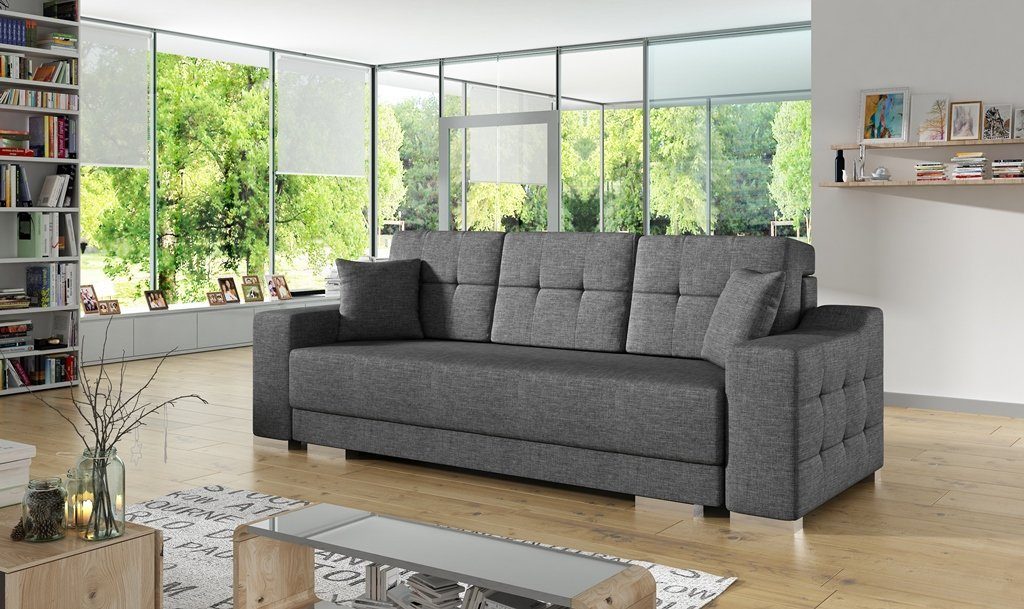 Siblo 3-Sitzer Elegantes mit Malvina Schlaffunktion Grau Dreisitzer Sofa