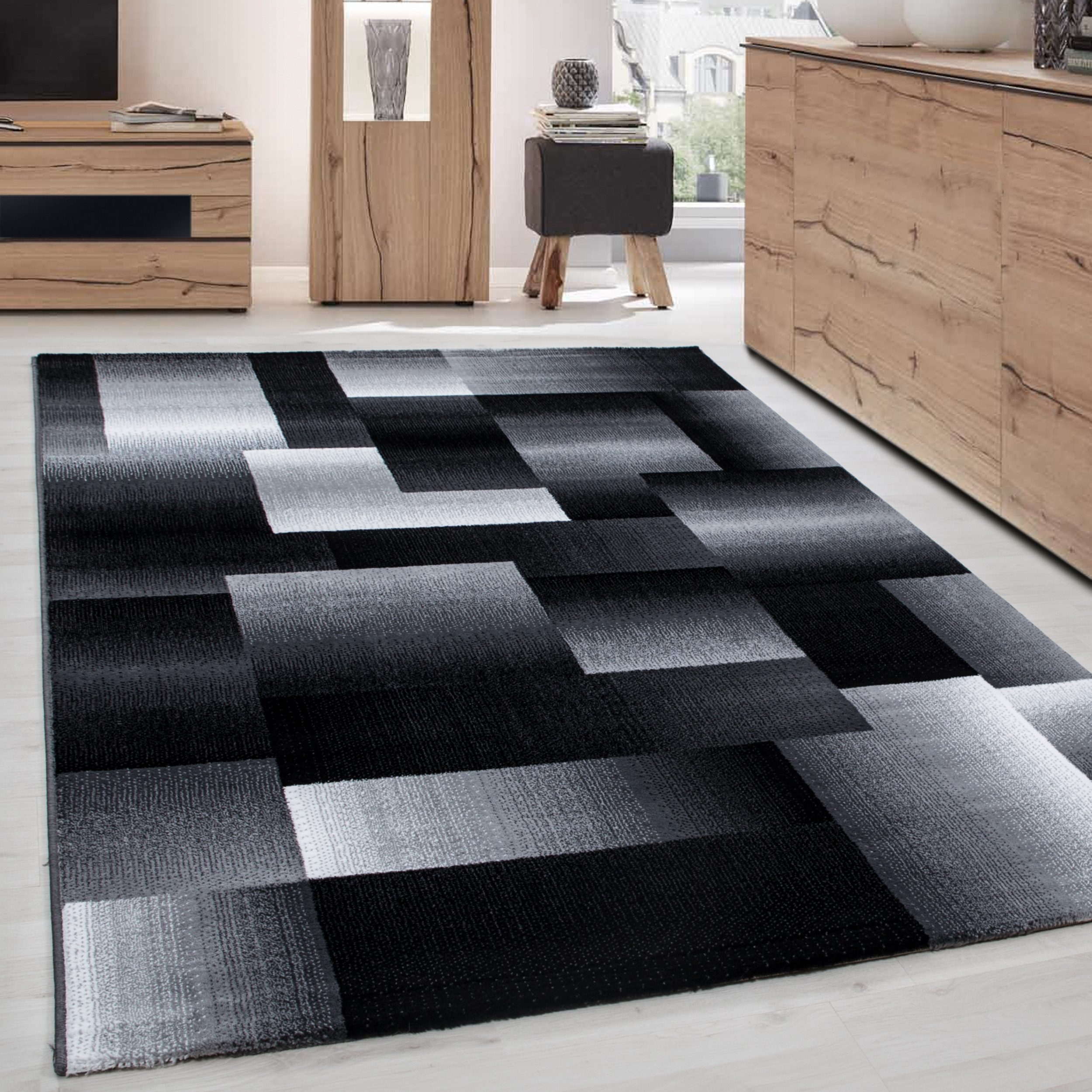 Carpettex Designteppich Abstrakt Kariert Design, Läufer, Höhe: 12 mm, Kurzflor Teppich Wohnzimmer Abstrakt Kariert Design Pflegeleicht