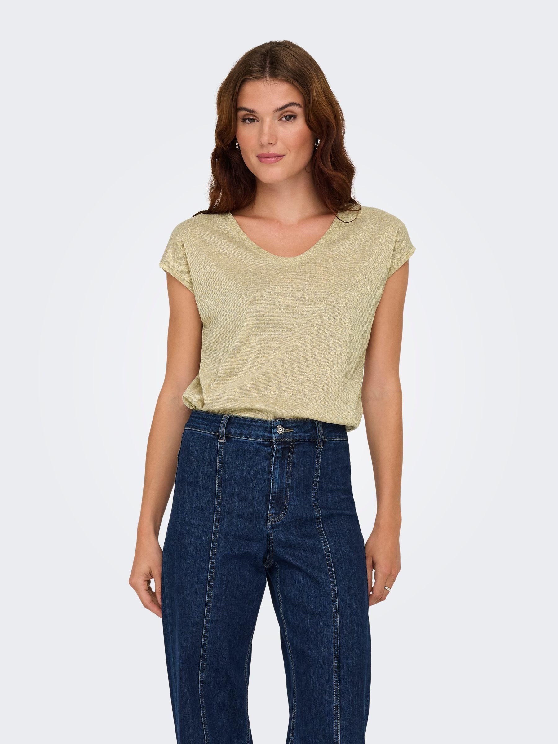ONLY Kurzarmshirt ONLSILVERY S/S V NECK LUREX TOP JRS NOOS günstig online kaufen