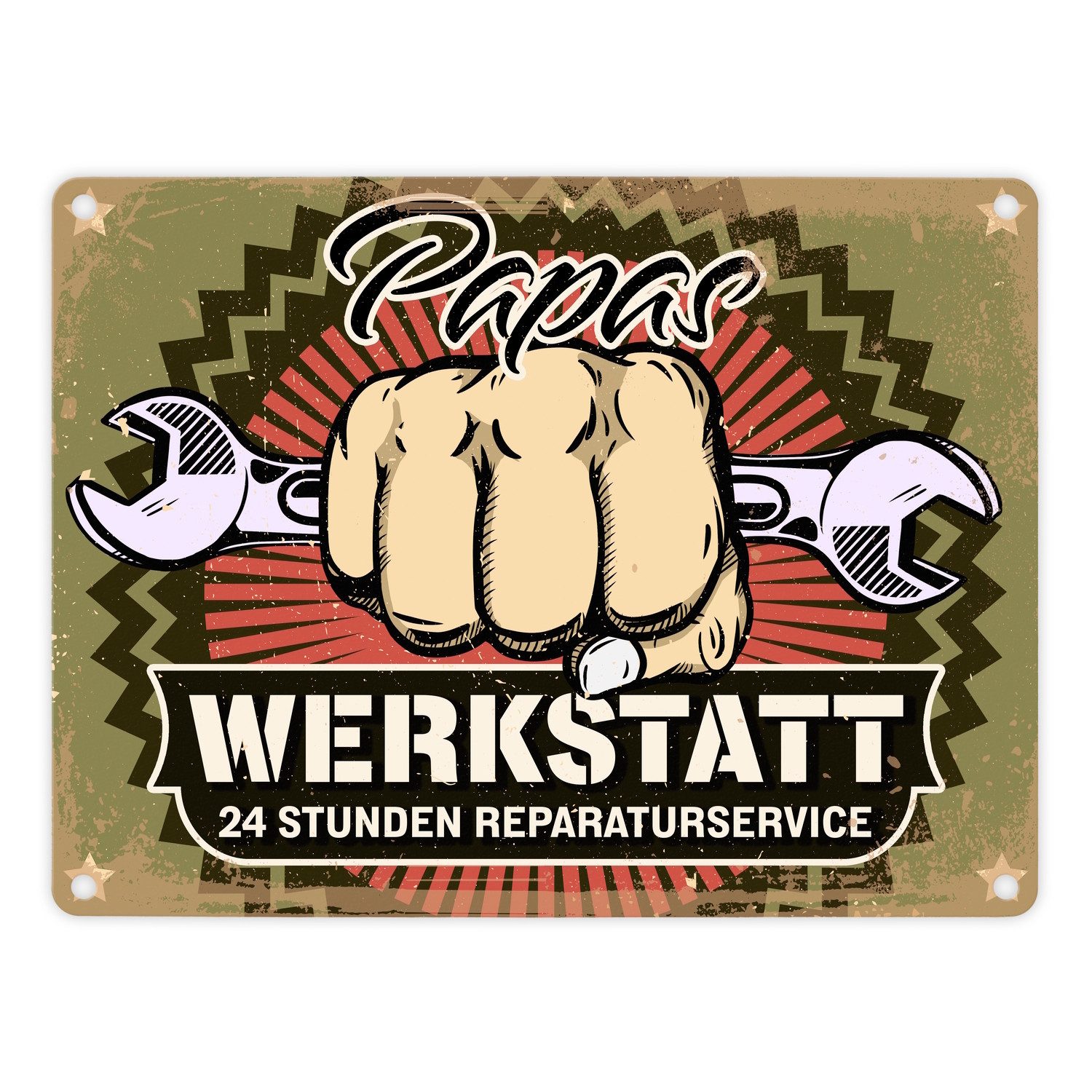 speecheese Metallschild Papas Werkstatt Metallschild im rostigen Retrolook Schild Blechschild