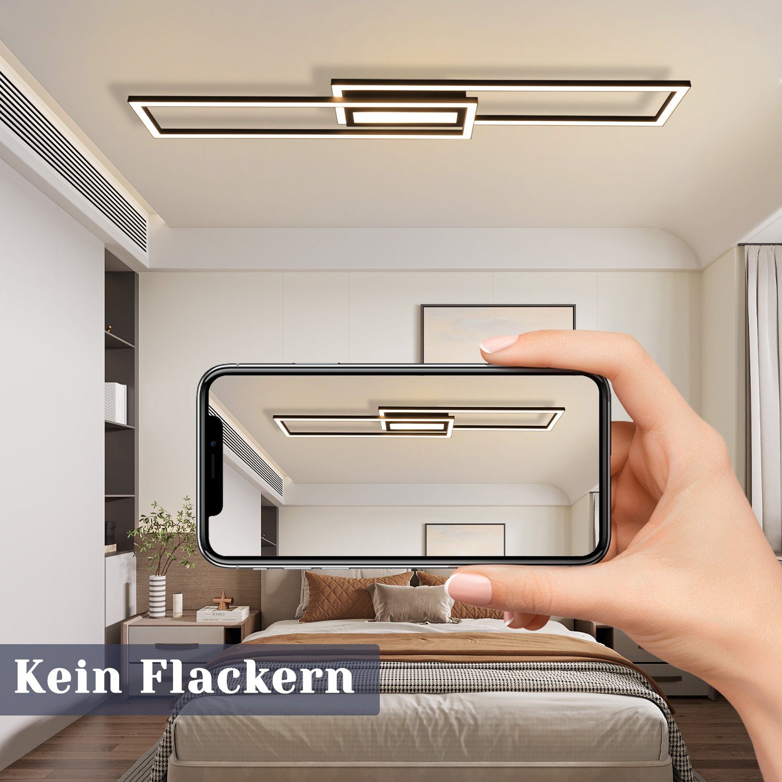 LED Wohnzimmer Schlafzimmerlampe mit Schwarz Wohnzimmerlampe Design, LED integriert, Modern Fernbedienung Dimmbar Schlafzimmer, ZMH fest Deckenleuchte