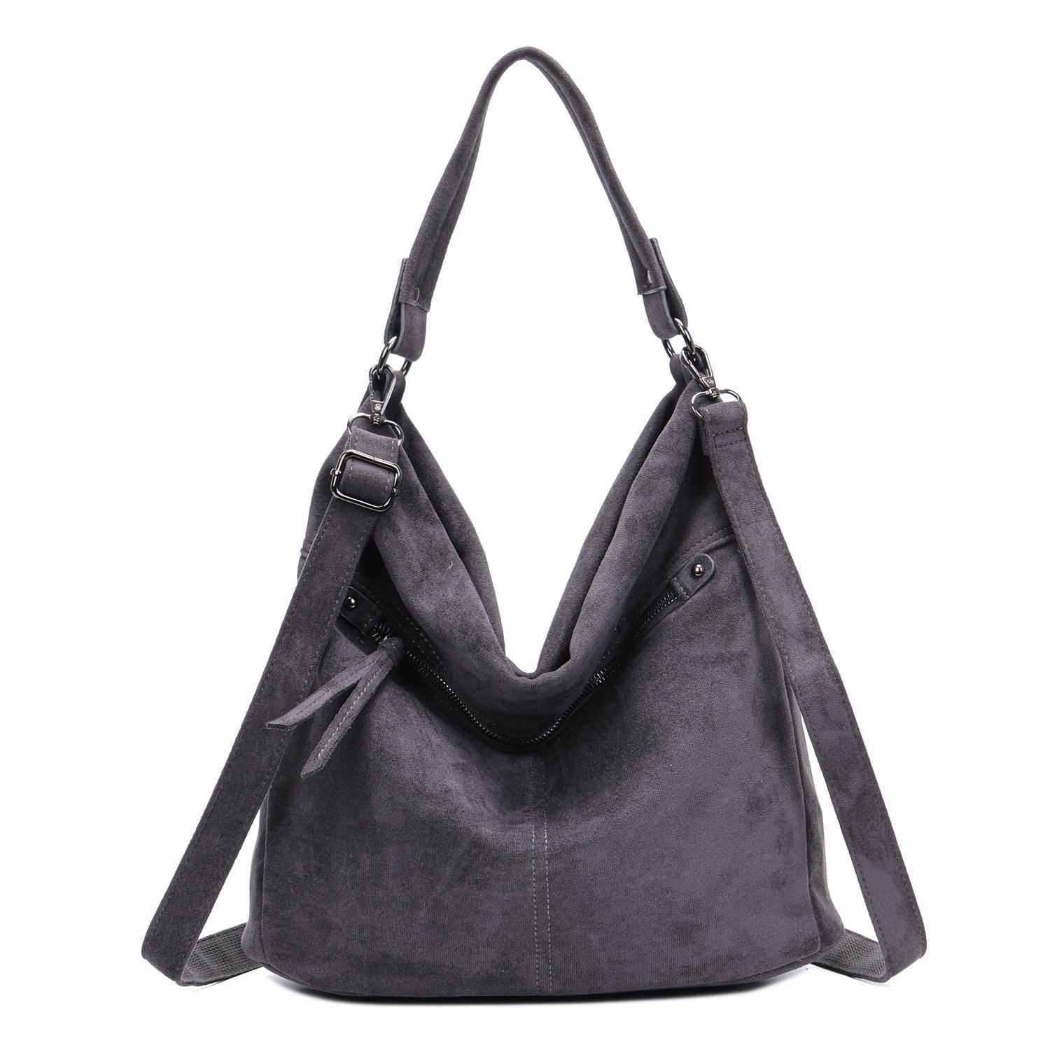 ITALYSHOP24 Schultertasche Damen Tasche Samt Shopper Hobo-Bag Umhängetasche Wildleder-Optik Reise, Crossbody Henkeltasche Beuteltasche Handtasche Velours CrossOver