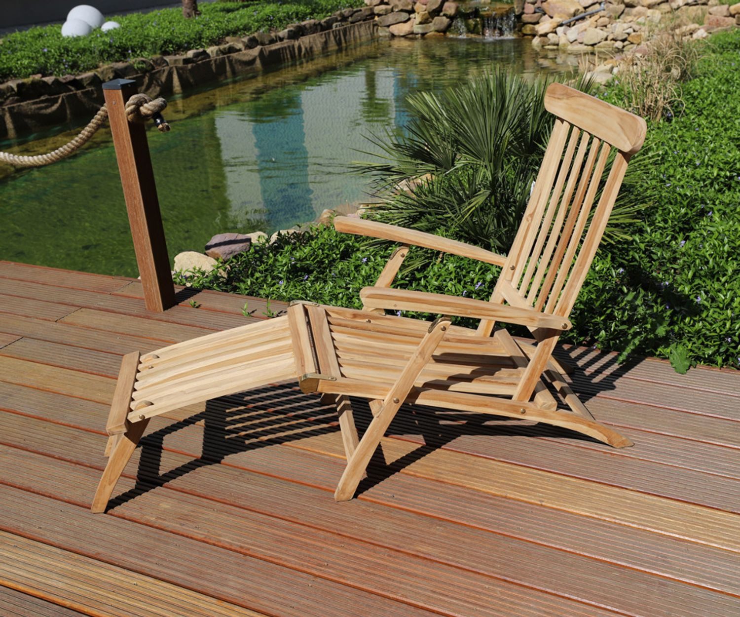 BURI Gartenstuhl Teak-Deckchair natur unbehandelt Liegestuhl Gartenliege Sonnenliege