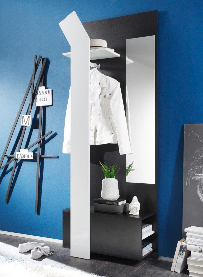 expendio Garderobe Smart, Kompaktgarderobe inkl. Kleiderstange und Spiegel  75x200x33 cm schwarz weiß