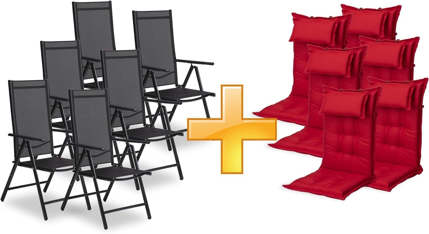 sunnypillow Gartenstuhl Gartenstühle mit Gartenstuhlauflagen, 120 x 50cm, 6er Set