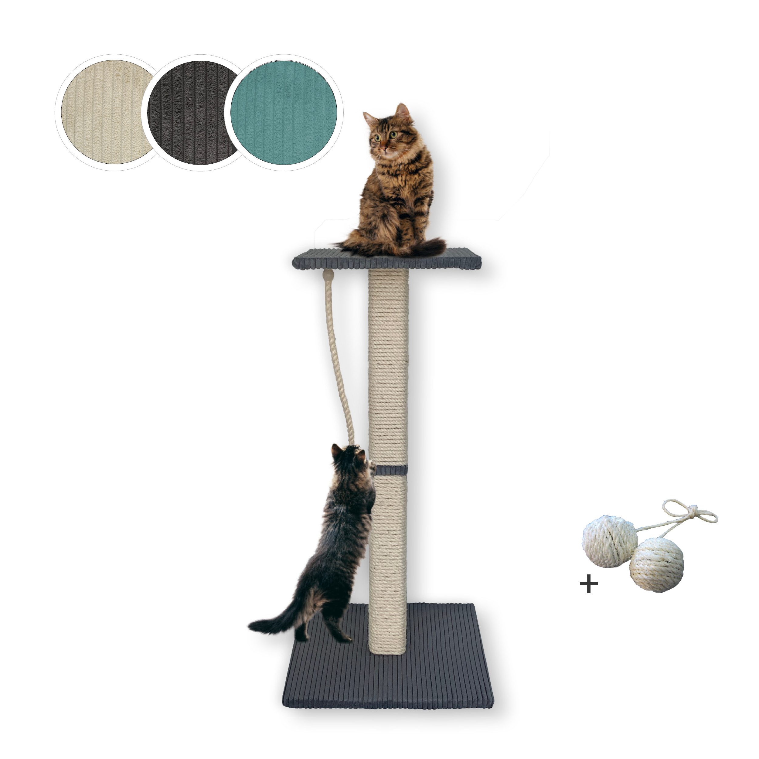 Rohrschneider Kratzbaum Katzen Kratzbaum 77 cm Echtholz Cordstoff grau, gepolsterte Liegefläche mit Katzenminze, Vollholz